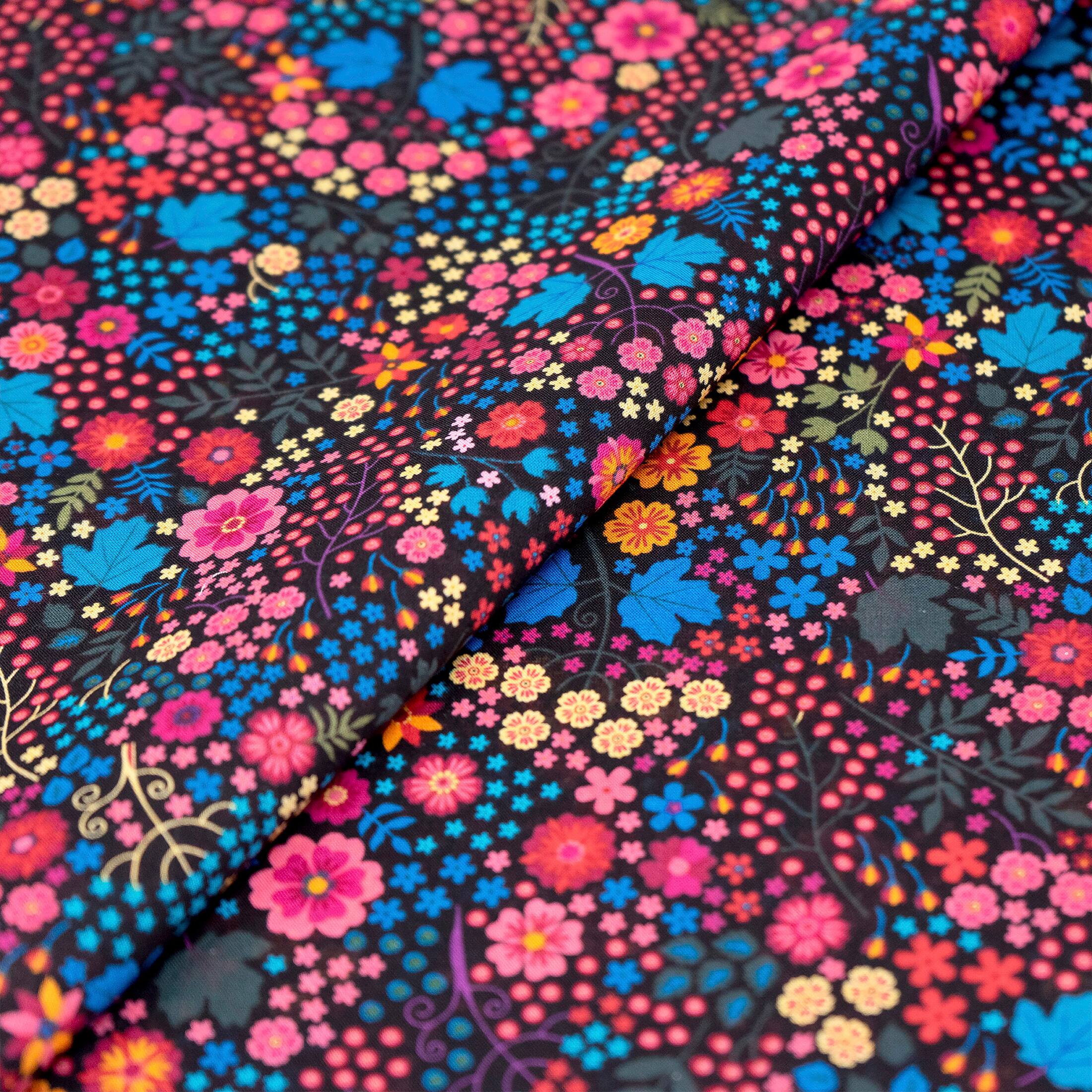 SINGER Red & Blue Floral Lightweight Cotton Lawn Fabric