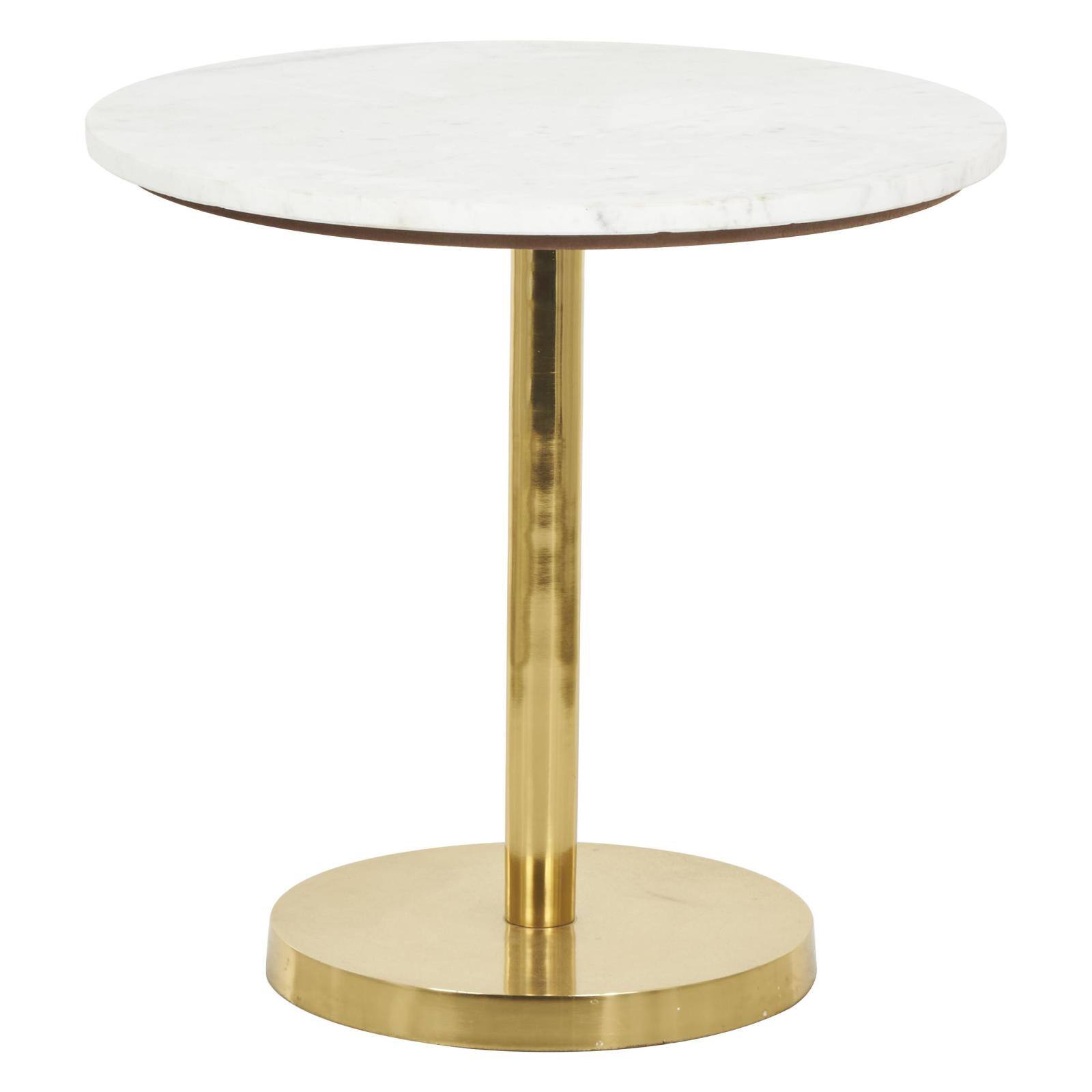 19.25" x 19.75" Gold Metal Geometric Pedestal Accent with White Marble Tabletop