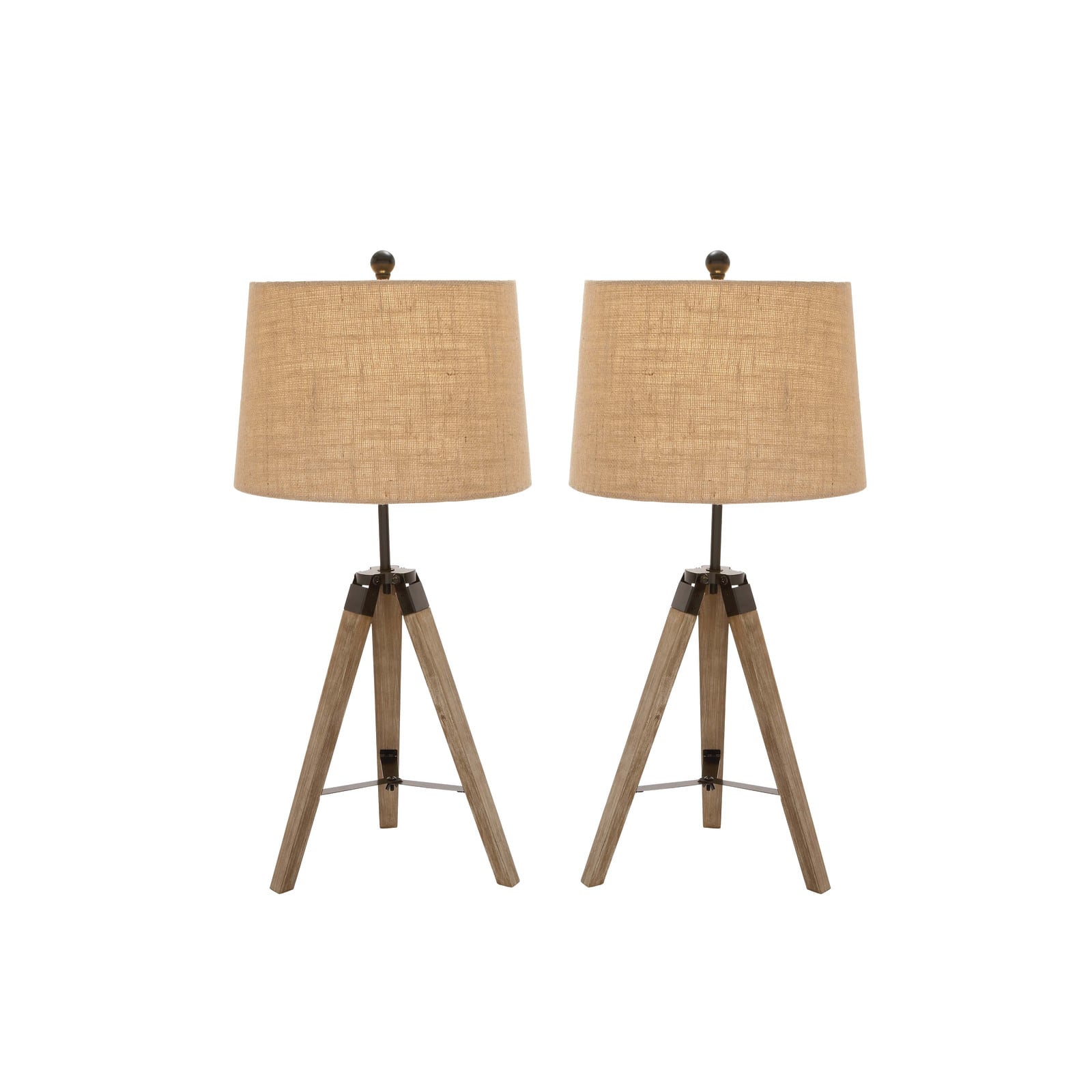 Set of 2 Brown Wood Rustic Table Lamp, 31"