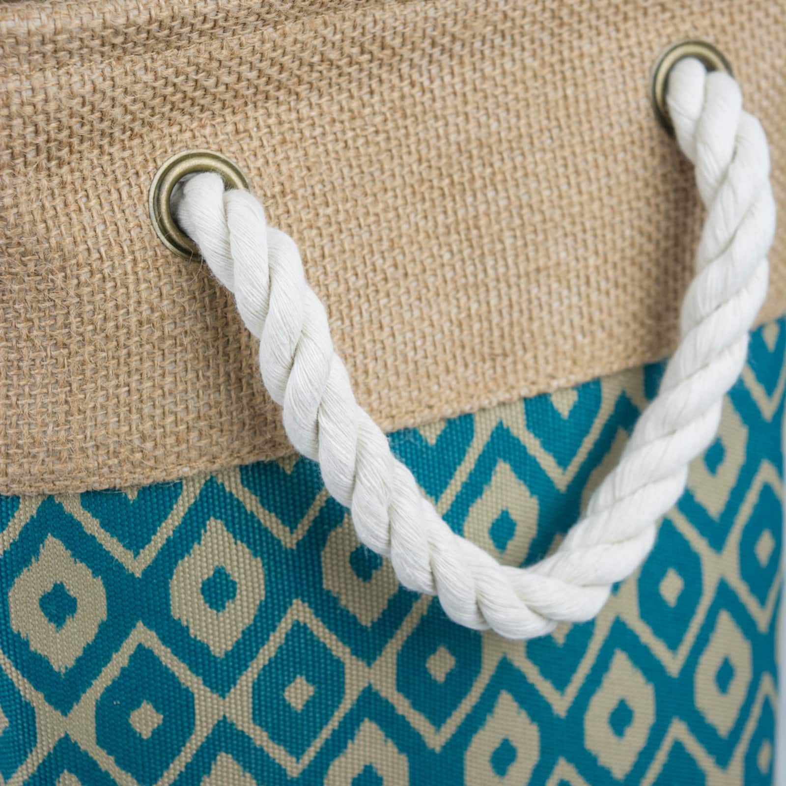 DII® 9" Teal Ikat Rectangle Burlap Bin