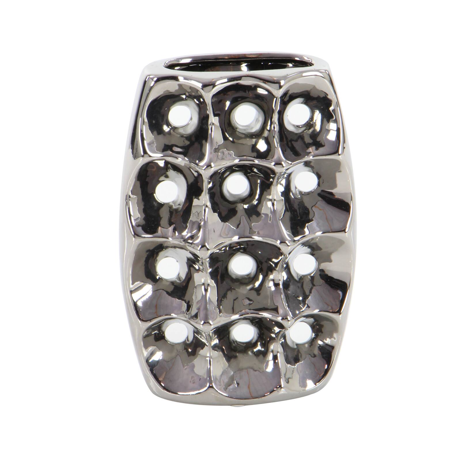 Set of 3 Silver Ceramic Glam Vase, 8" x 5"