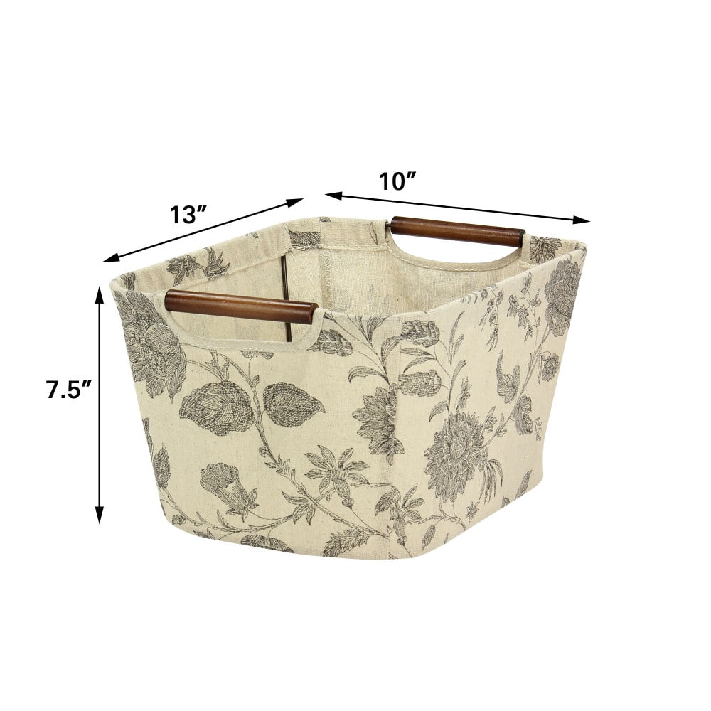 Household Essentials Storage Bin with Wood Handles (Small, Floral)