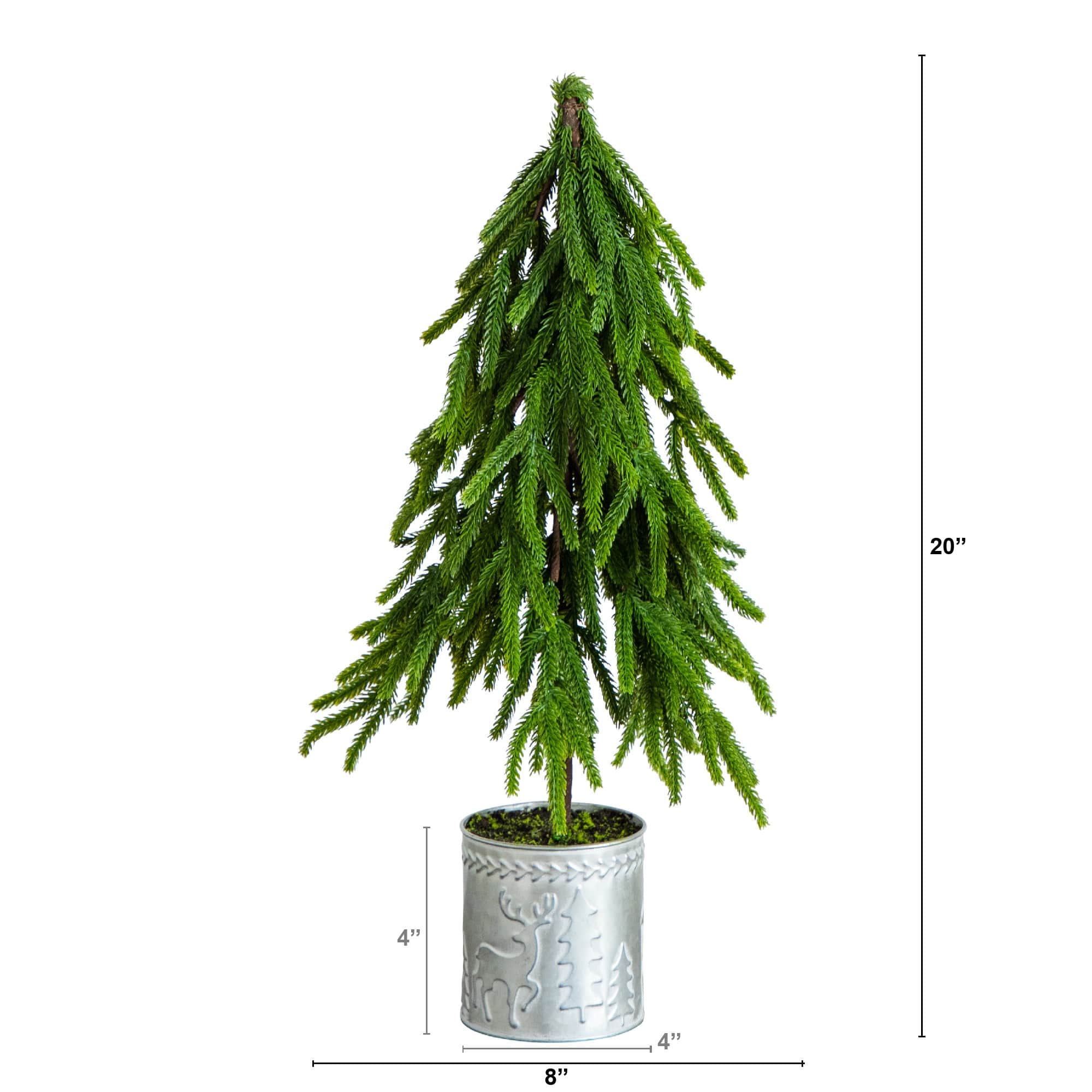 20" Real Touch Down Swept Norfolk Island Pine Artificial Christmas Tree in Metal Planter