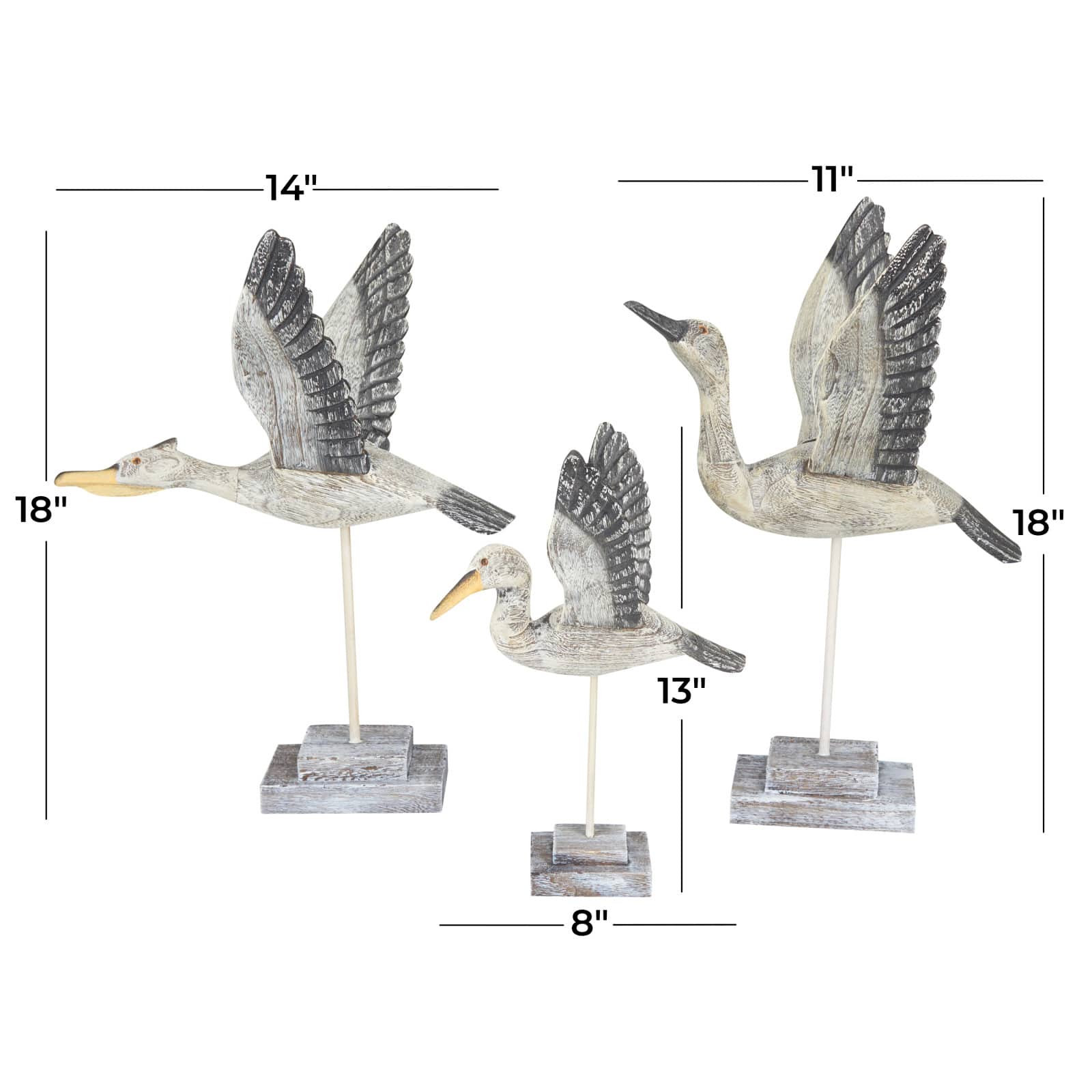Set of 3 Grey Pine Coastal Sculpture, 14" x 14" x 11"