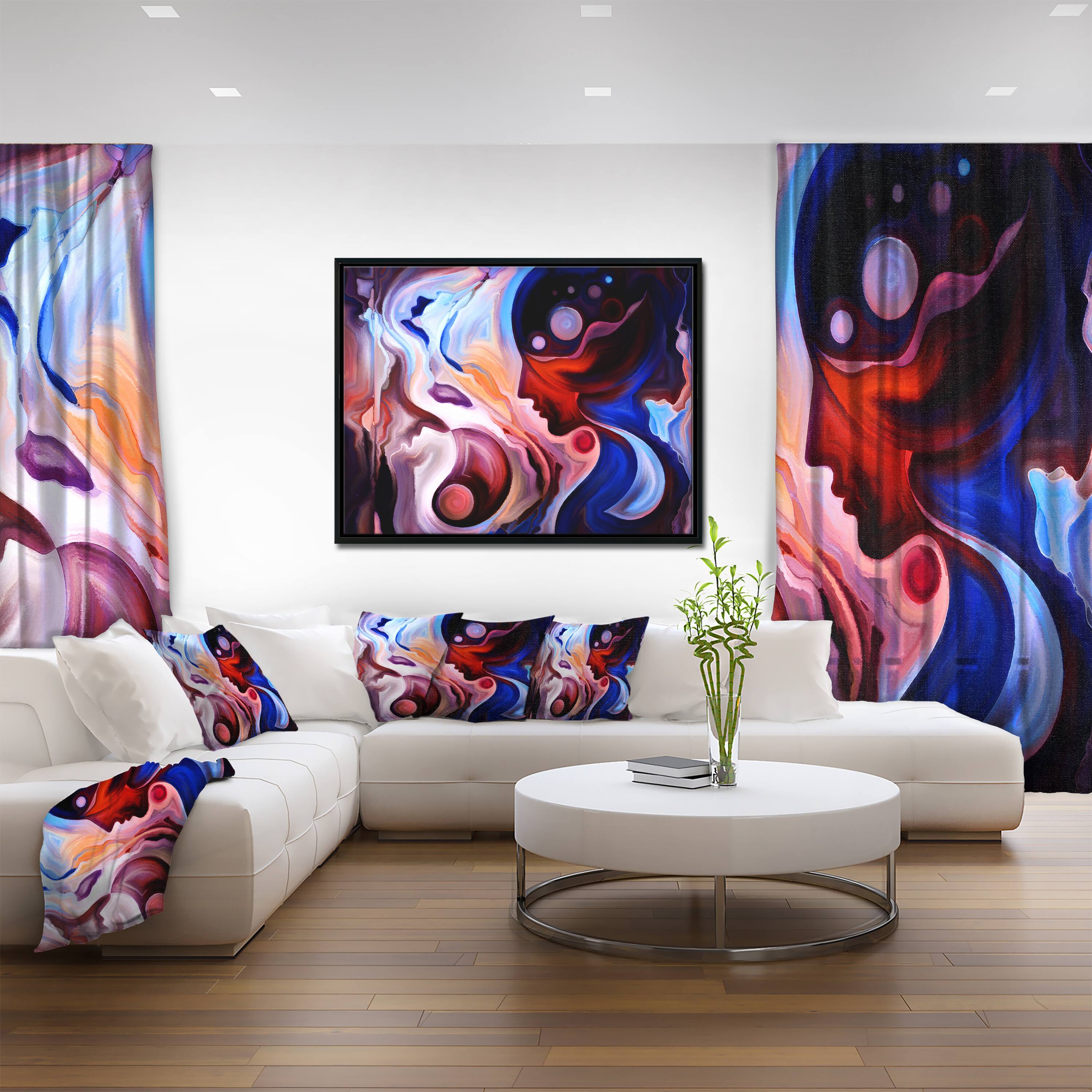 Designart - Watching Woman Painting - Abstract Canvas Art Print in Black Frame