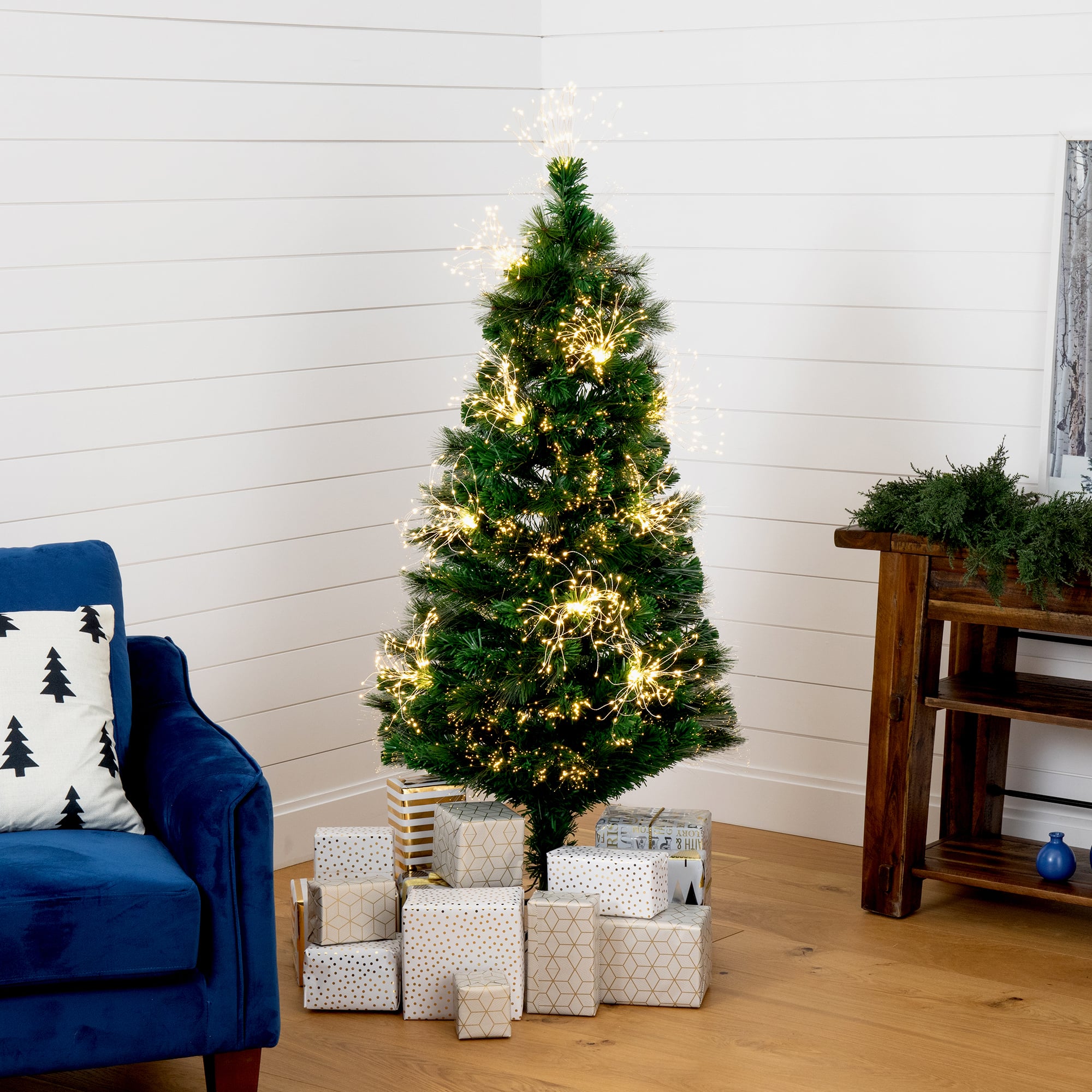 5ft. Fiber Optic Warm White LED Lights Pine Artificial Christmas Tree