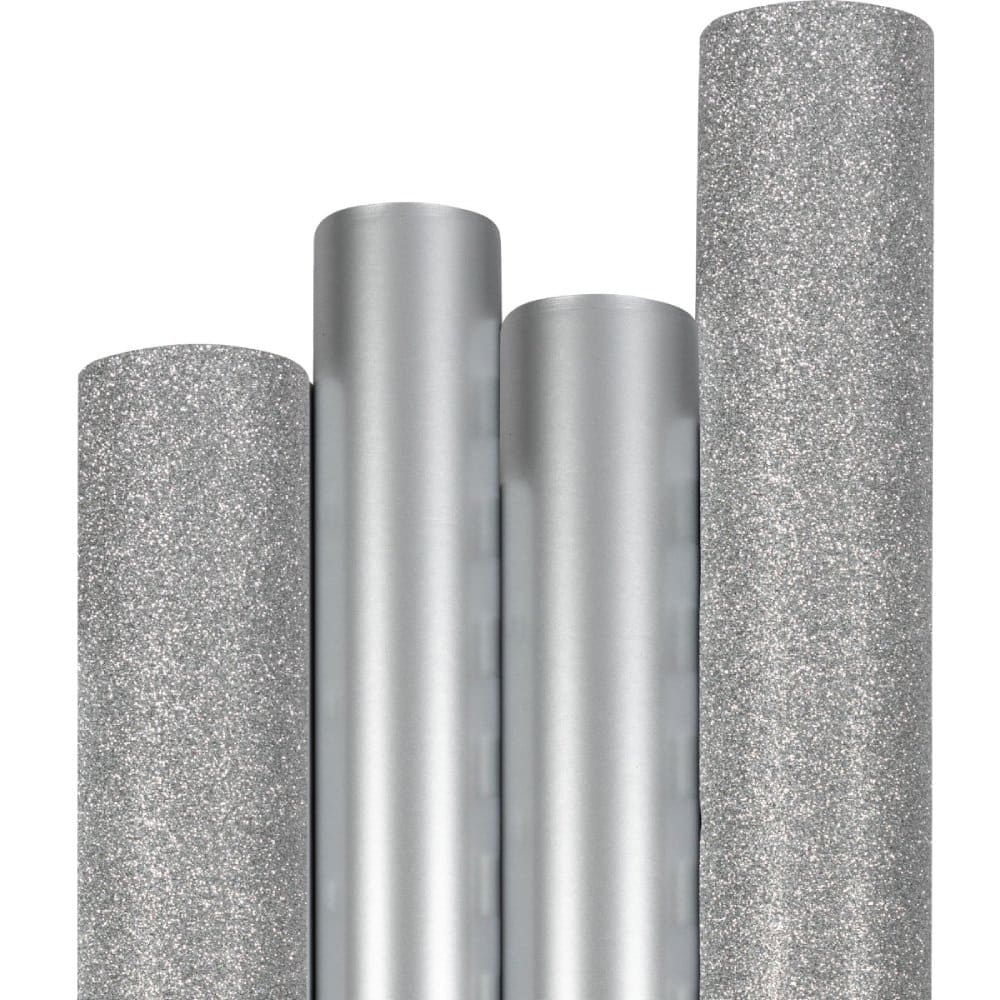 JAM Paper Premium Holiday Everything Silver Gift Wrap, 4ct.