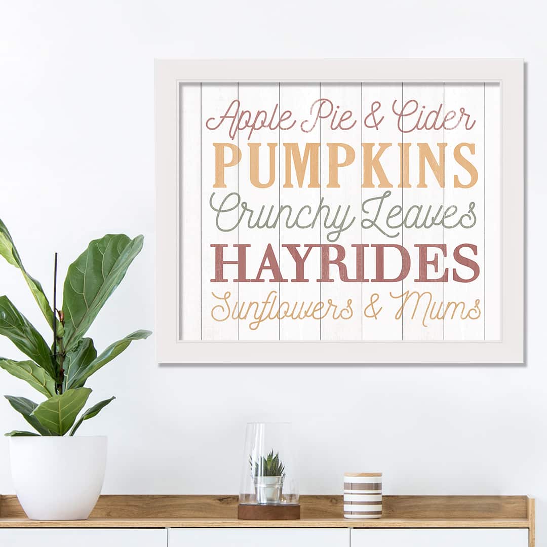 Fall Words White Framed Print Wall Art
