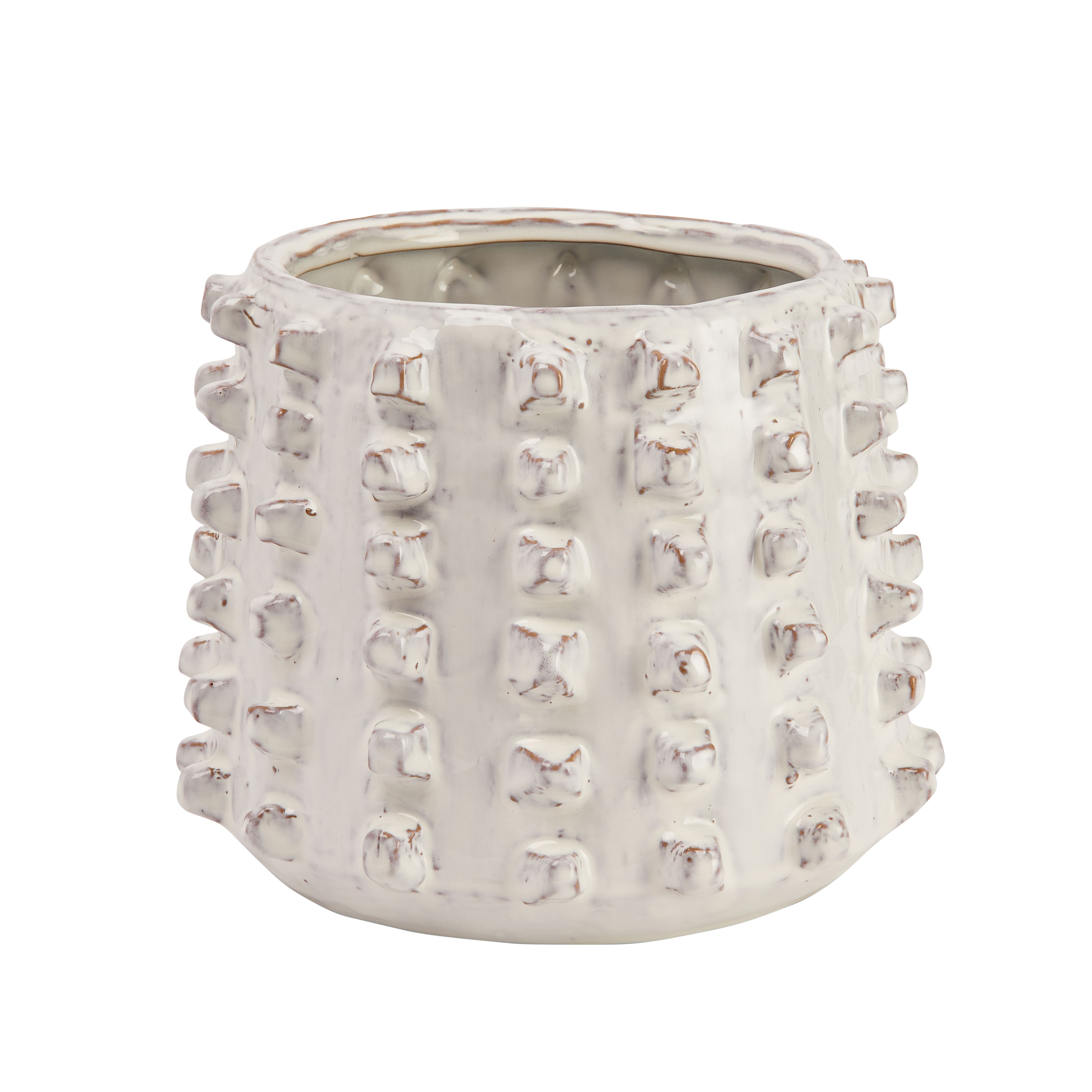 Hello Honey® 11" Ivory Stoneware Sculptural Planter with Raised Dots
