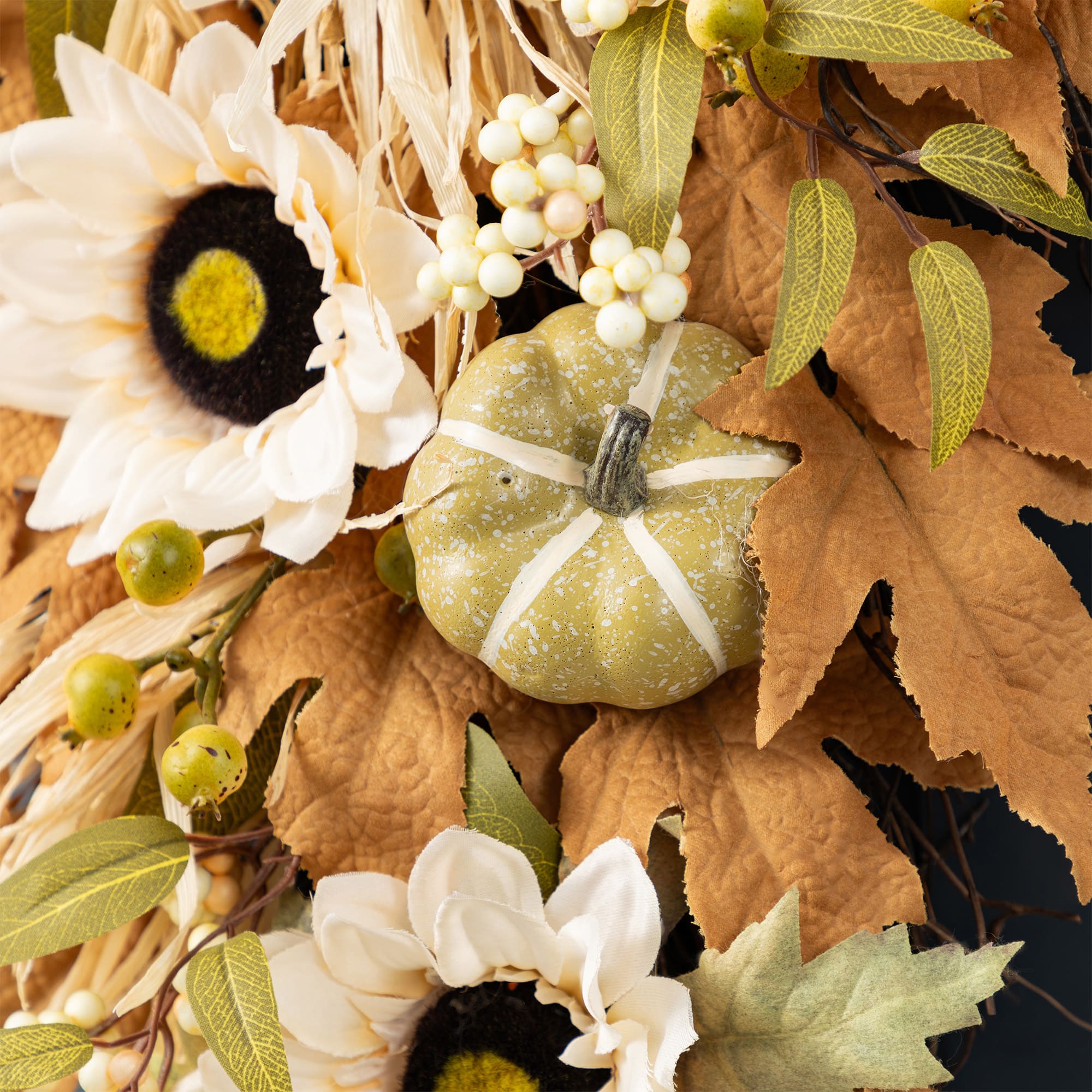 Glitzhome® 28" Fall Neutral Sunflower, Pumpkin and Leaf Swag