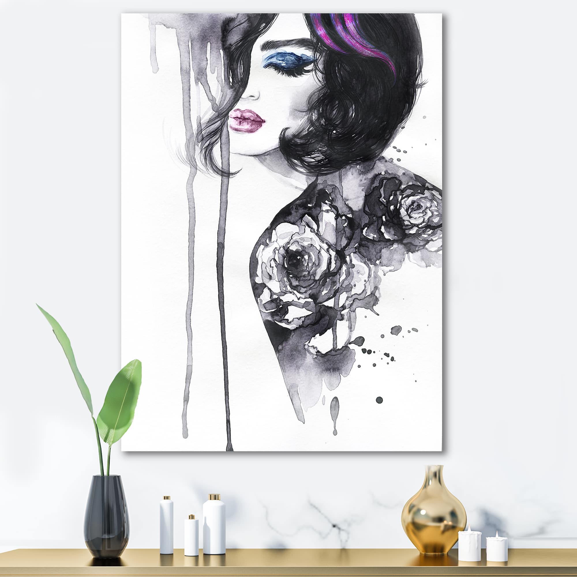 Designart - Painting Female Portrait - Modern Canvas Wall Art Print