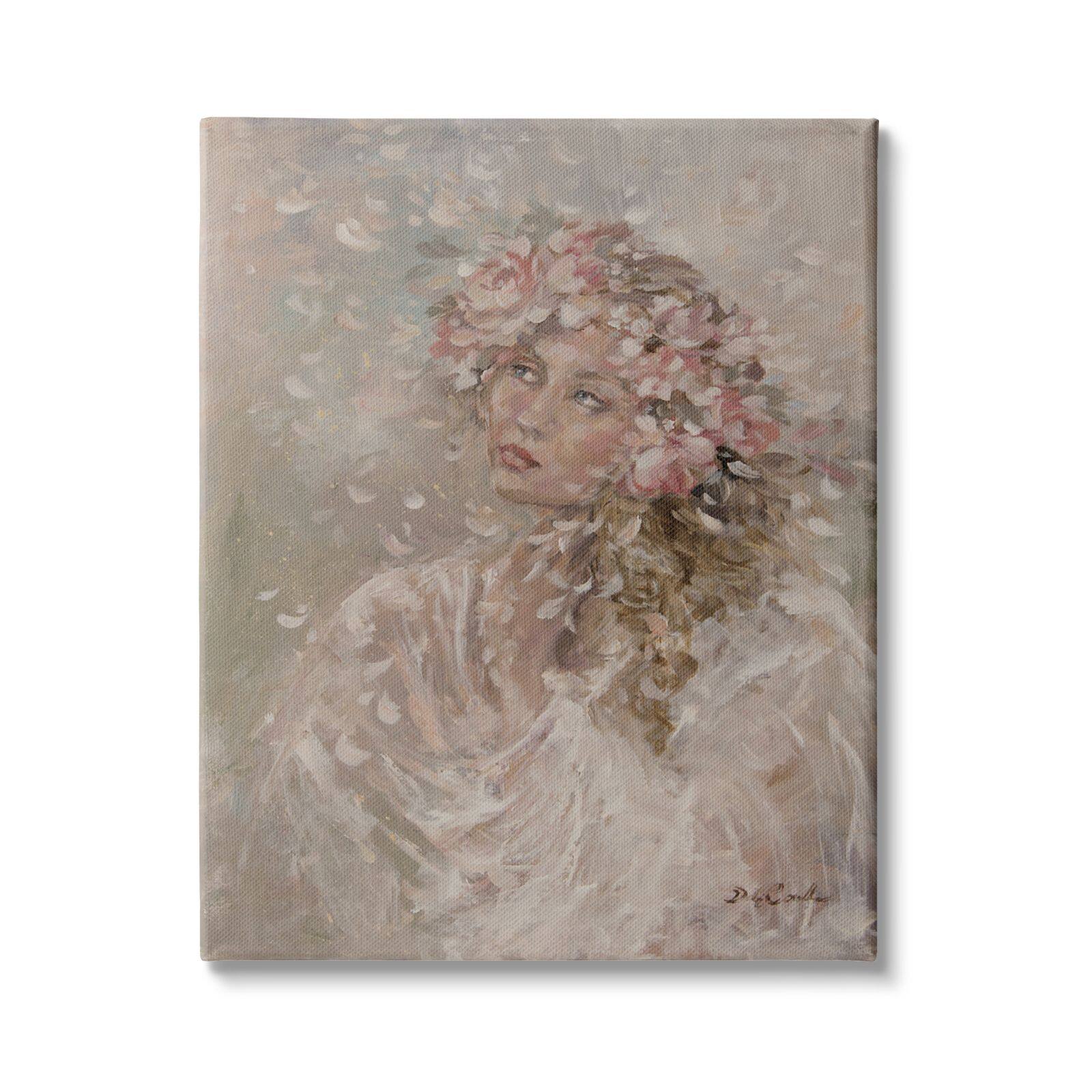 Stupell Industries Prairie Bride Traditional Female Portrait Rustic Floral Hair Canvas Wall Art