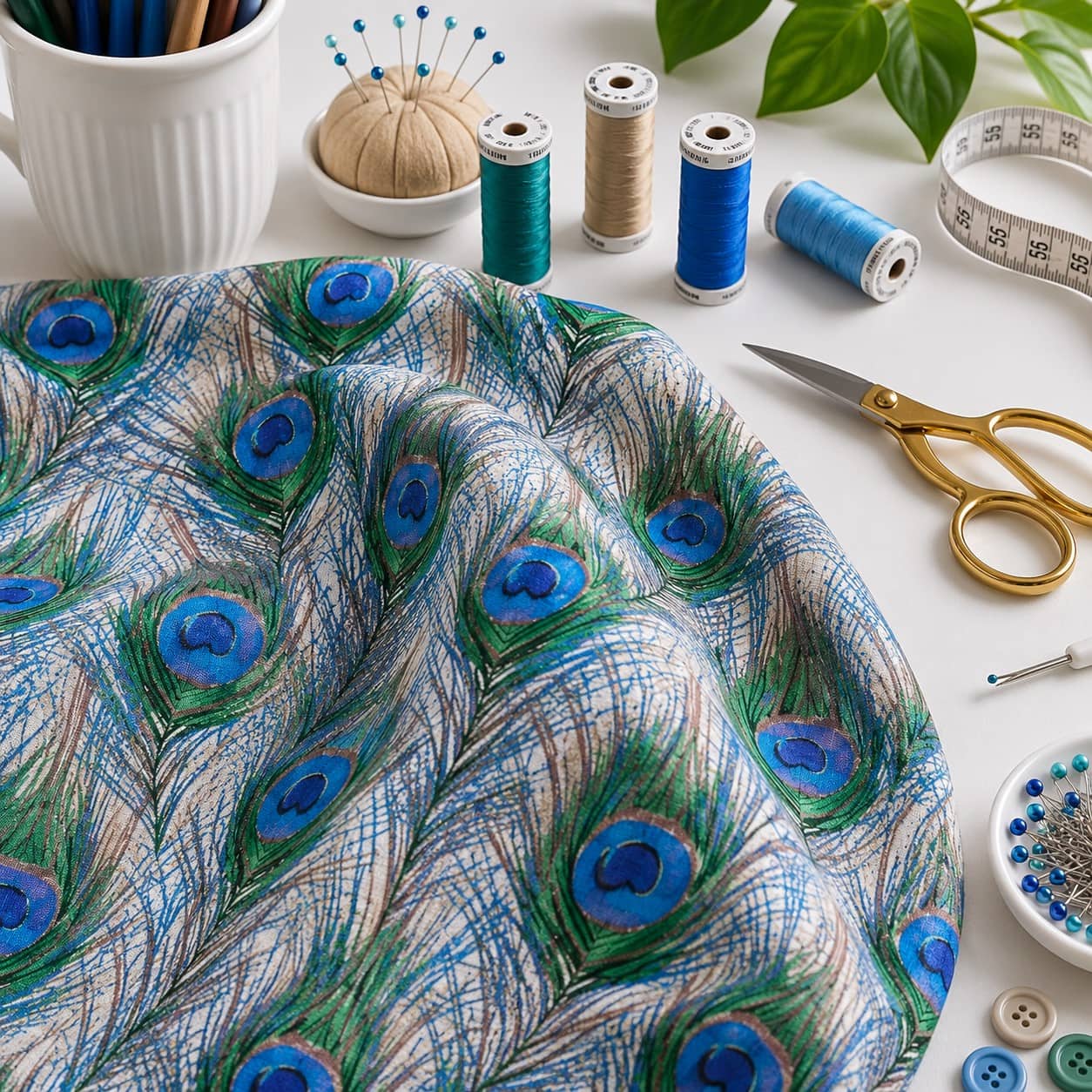 Peacock Feathers Craft Cotton Fabric