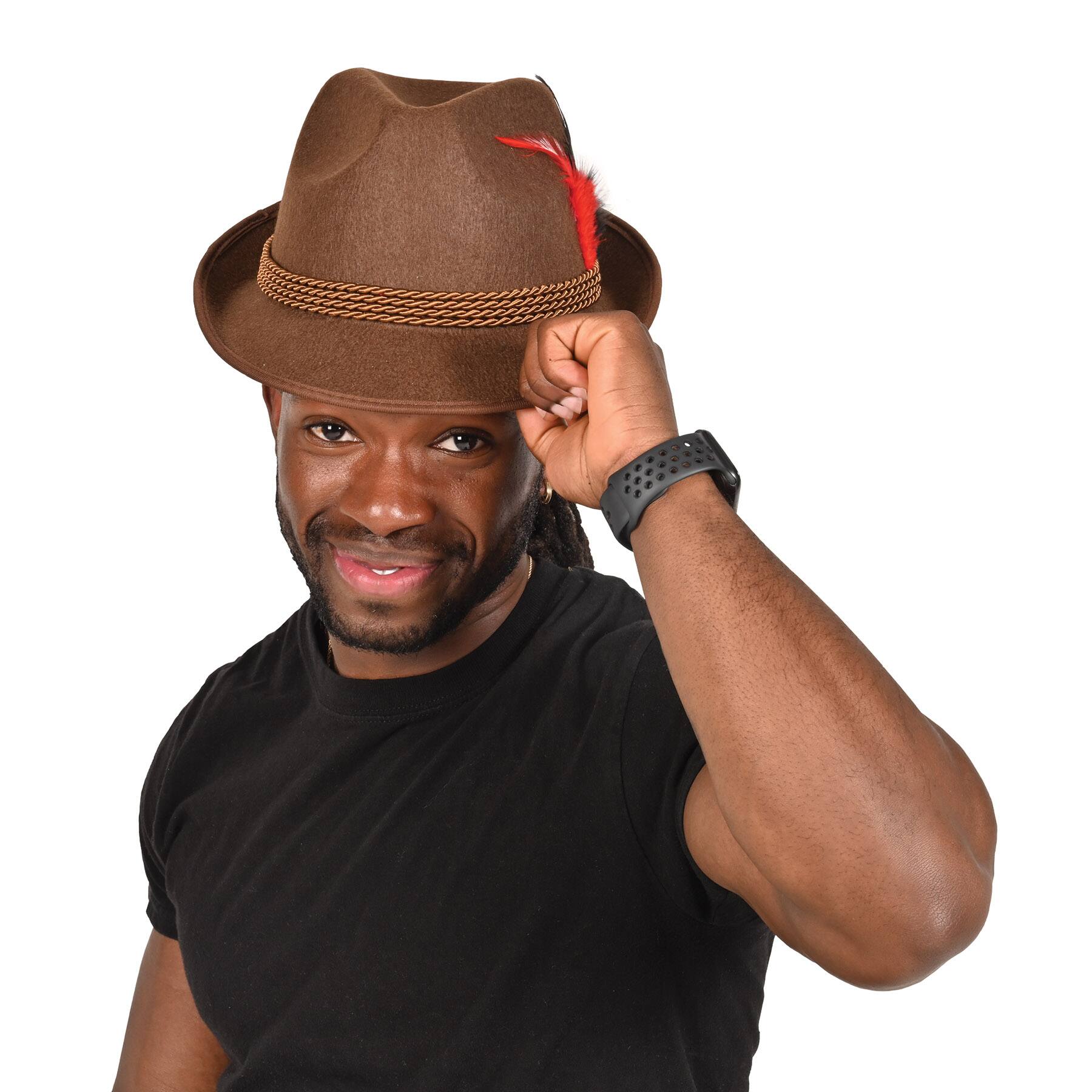 Beistle Brown with Red & Black Feathers Alpine Hat