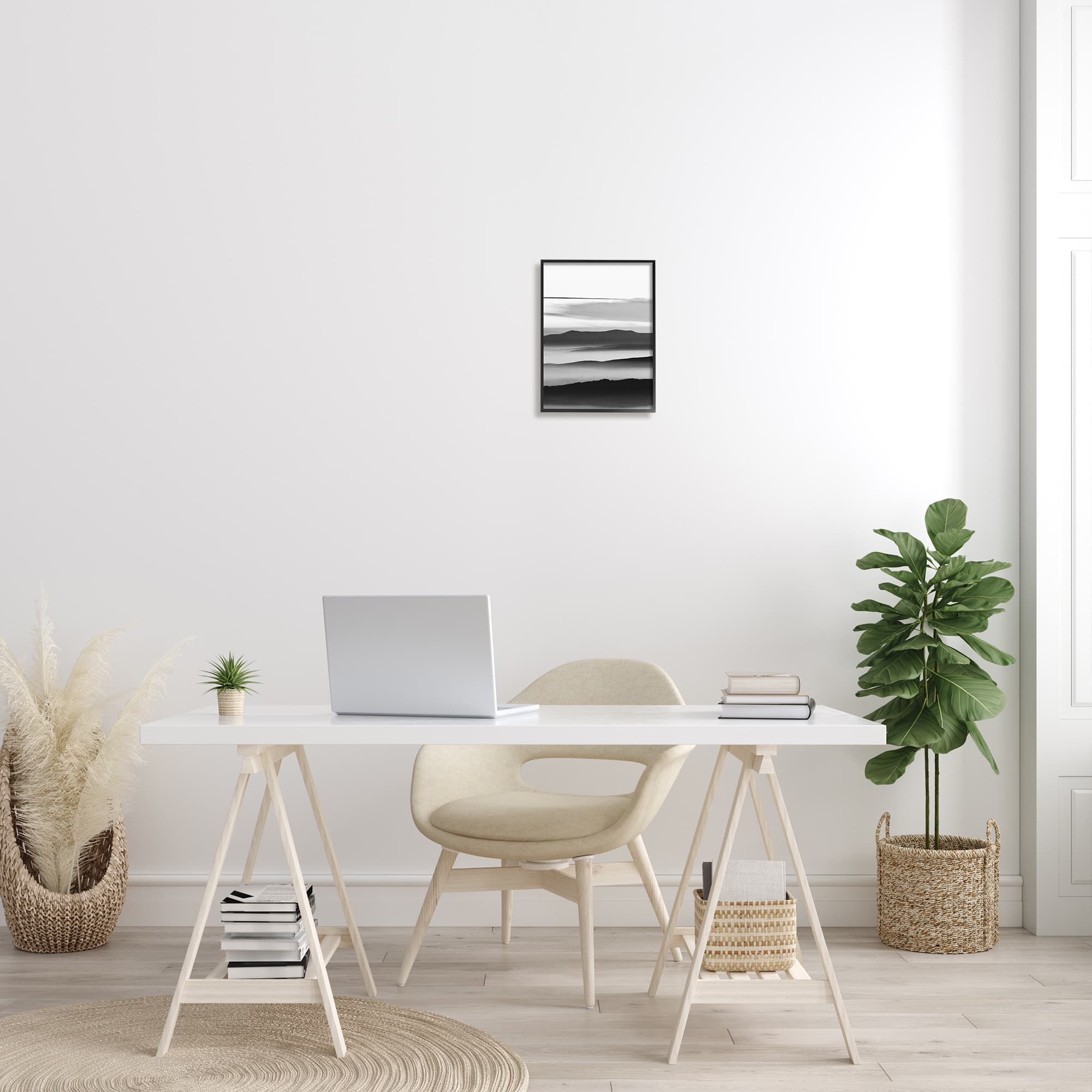 Stupell Industries Misty Clouds Eerie Mountain Landscape Black White in Black Frame Wall Art