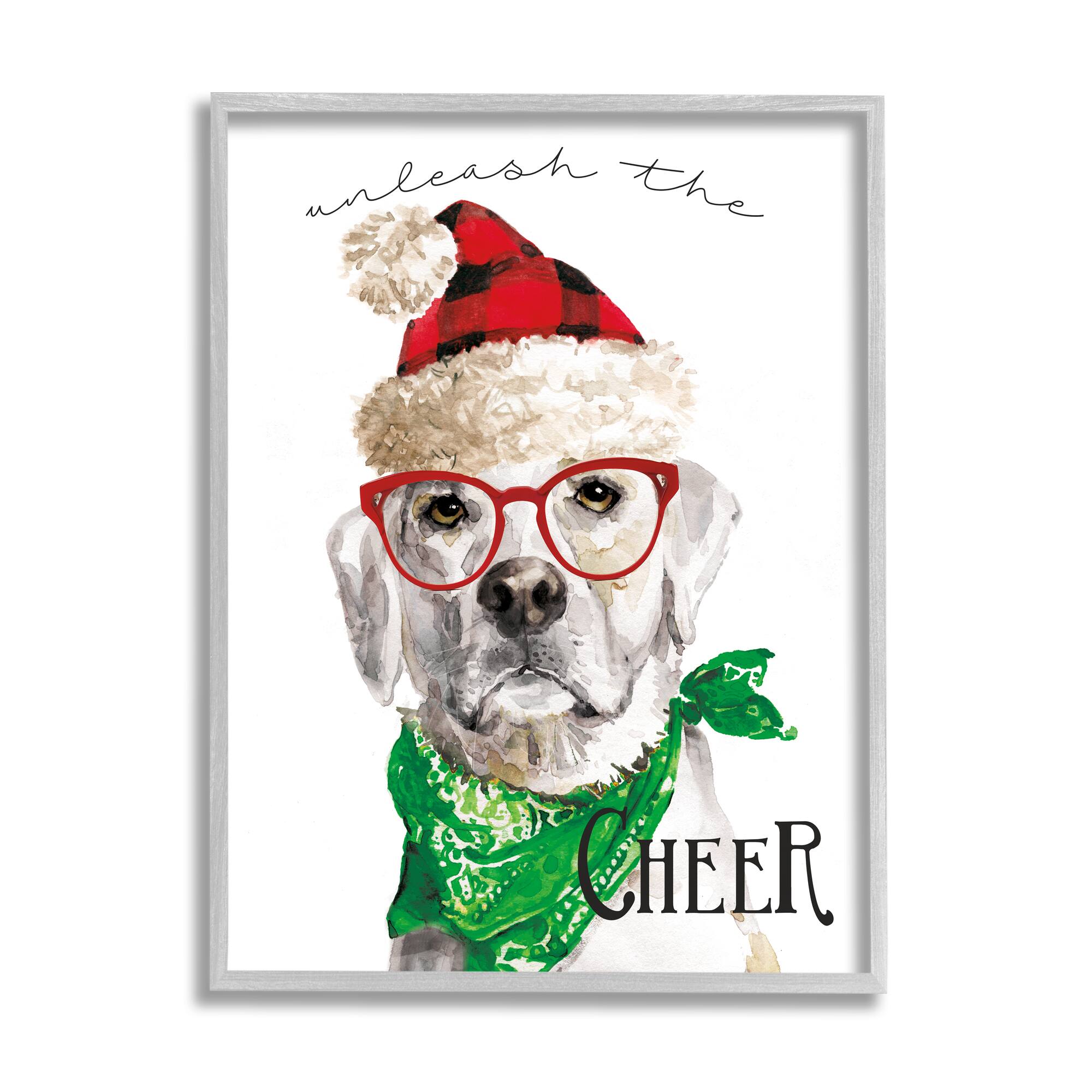 Stupell Industries Unleash The Cheer Holiday Dog Framed Giclee Art