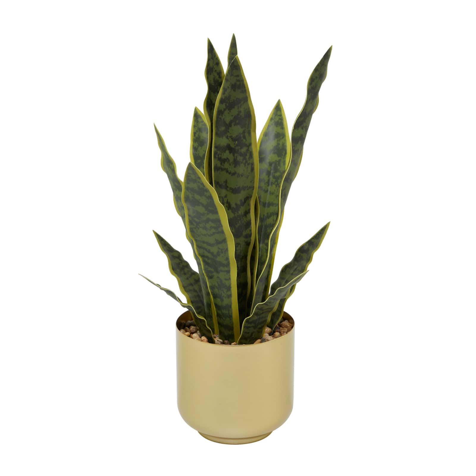 20" Green Snake Faux Foliage Artificial Plant with Gold Porcelain Pot