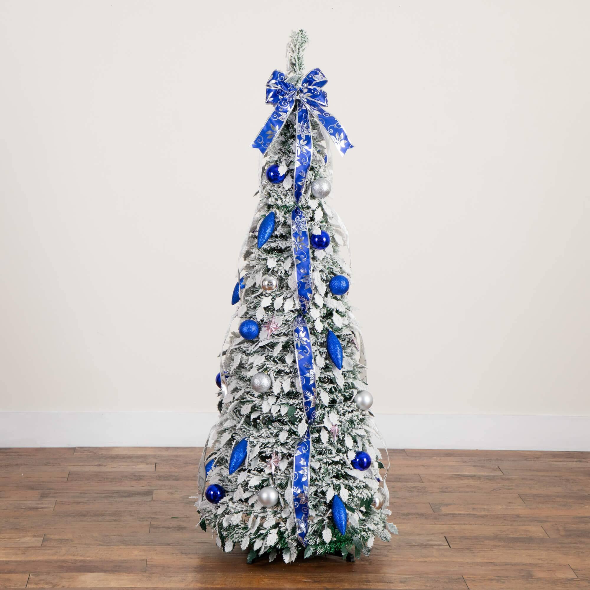 5ft. Pre-Lit Pop-Up Flocked Artificial Christmas Tree, Warm White LED Lights
