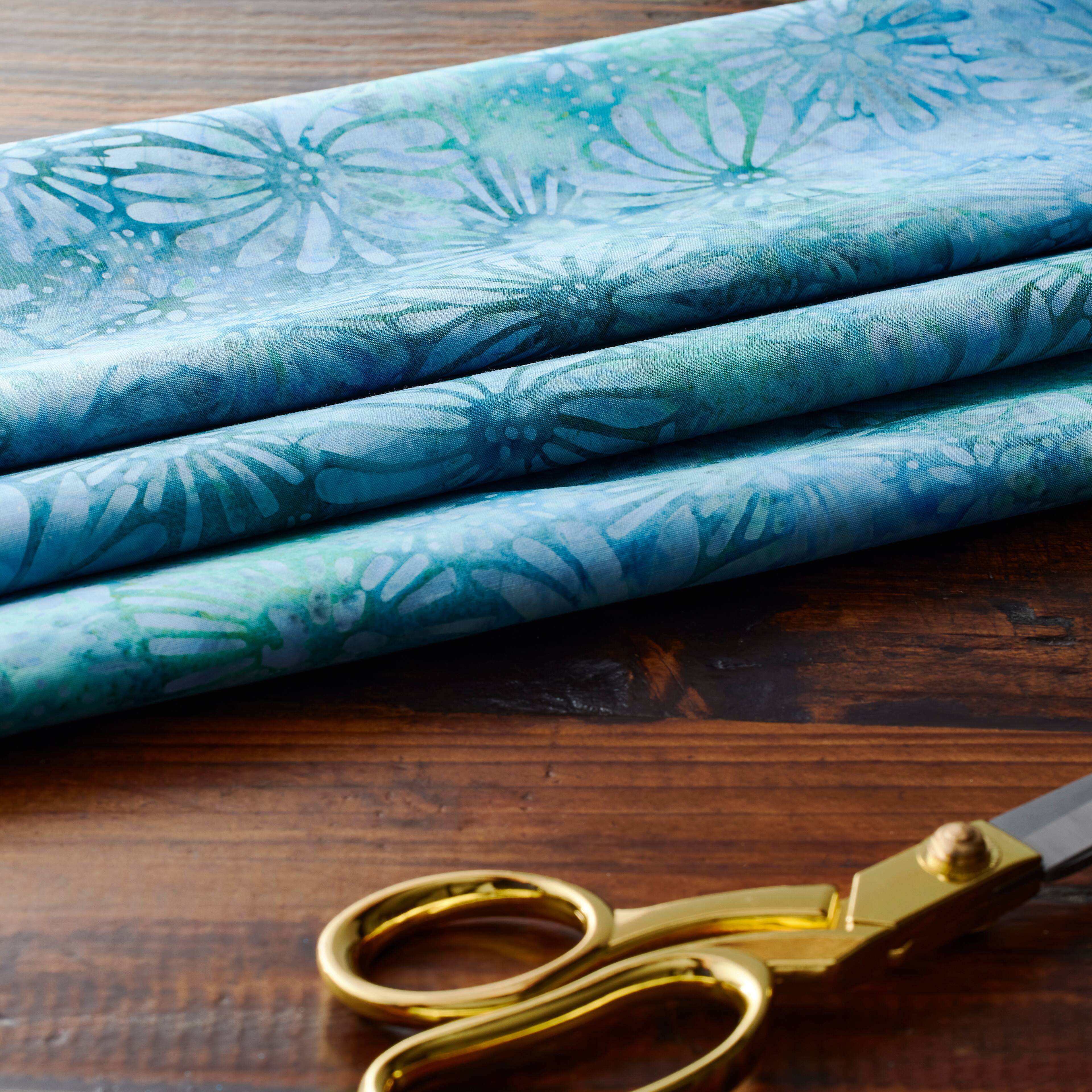 10 yd. Full Bolt: Feldman Batik Purple Turquoise Stamp Large Floral Cotton Fabric