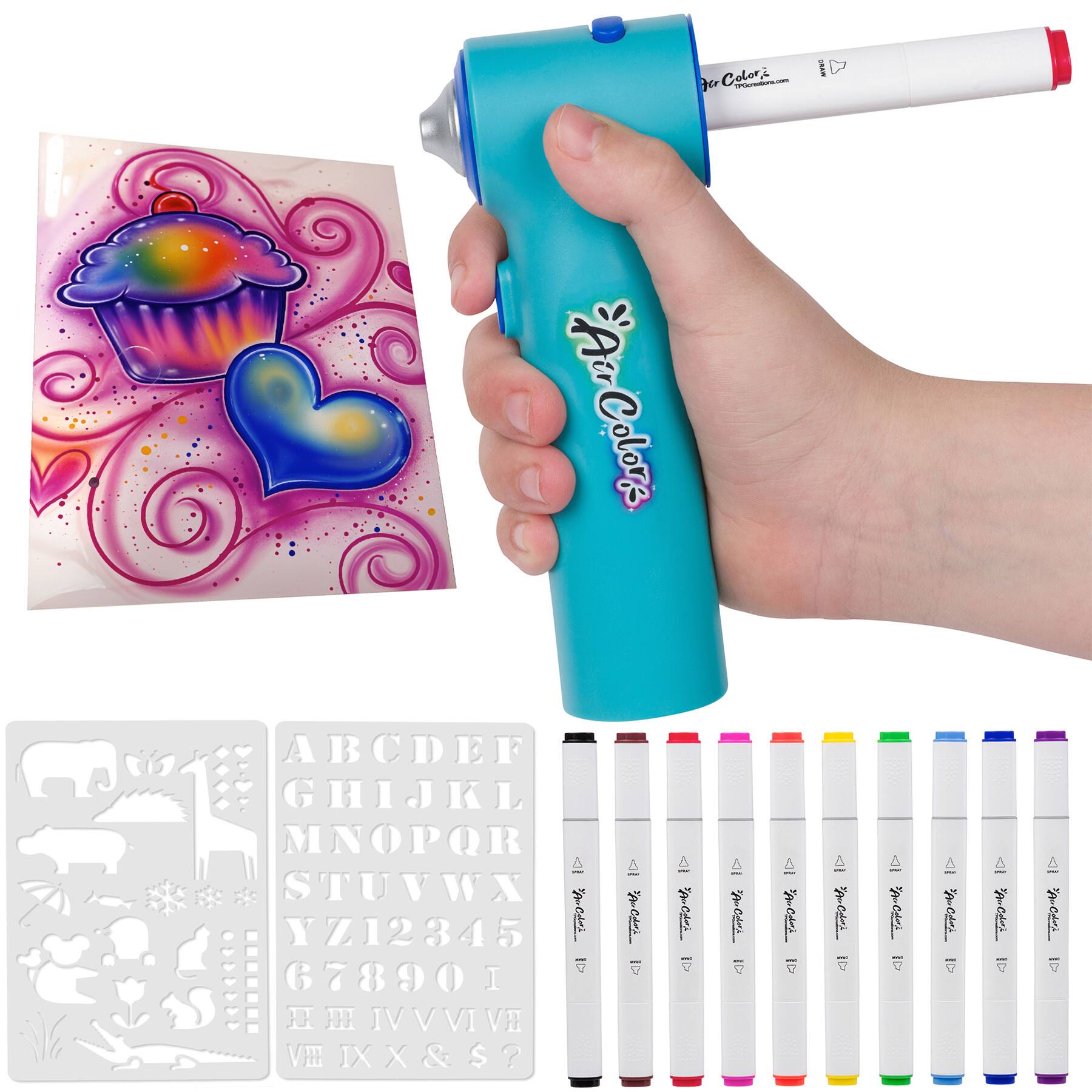 TPG Creations Aircolor Airbrush Kit with Markers & Stencils