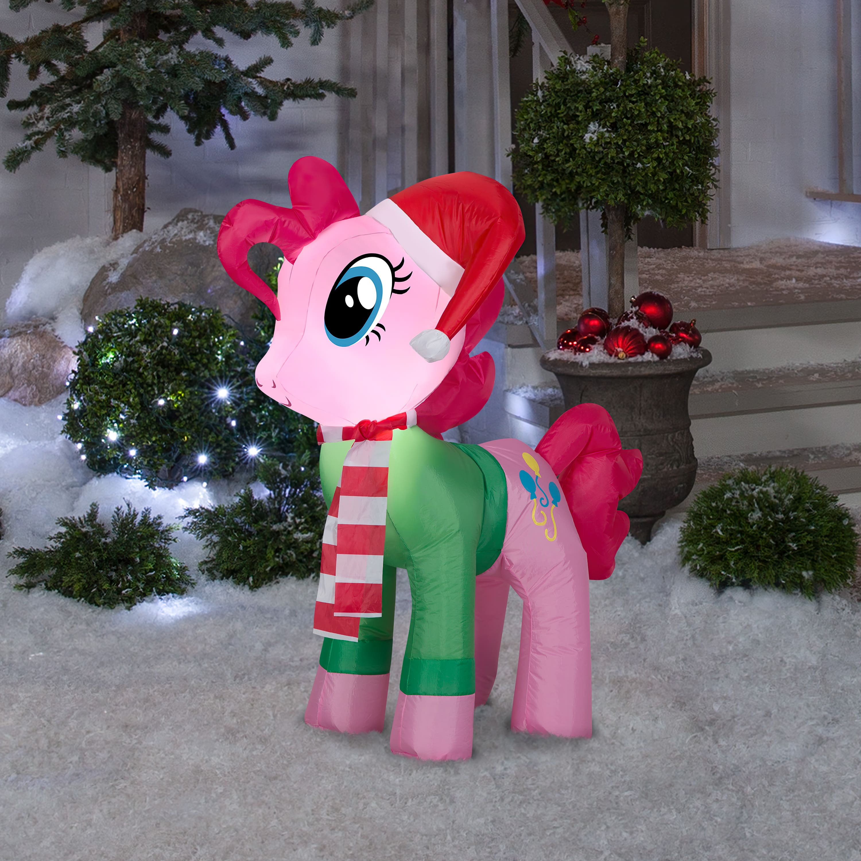3ft. Airblown® Inflatable Christmas Pinkie Pie with Santa Hat and Green Sweater