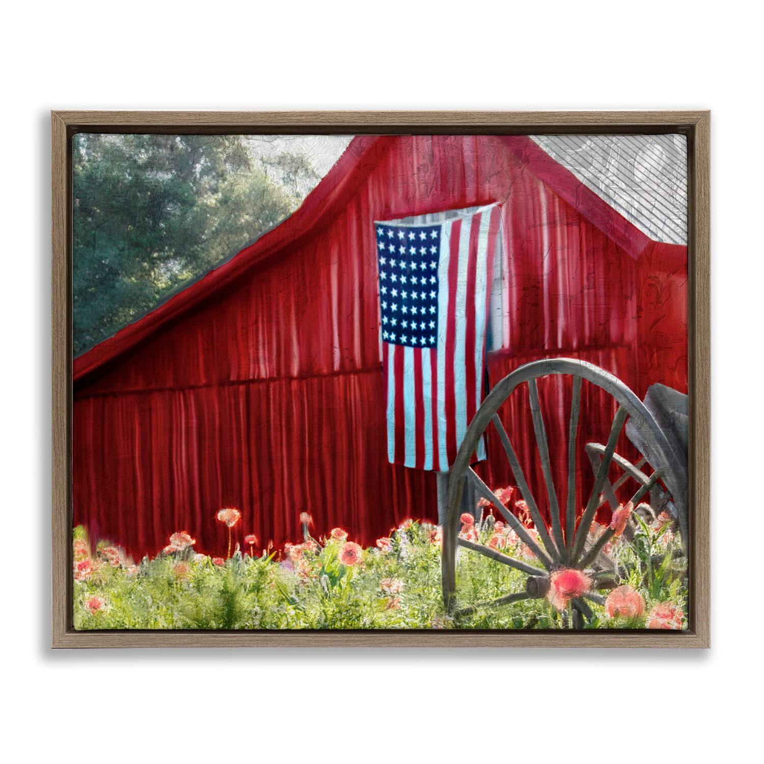 Stupell Industries Red Barn with American Flag Floater Framed Art