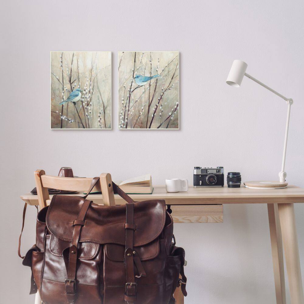 Stupell Industries Peaceful Perched Blue Birds Animal Nature Painting in Gray Frame Wall Art