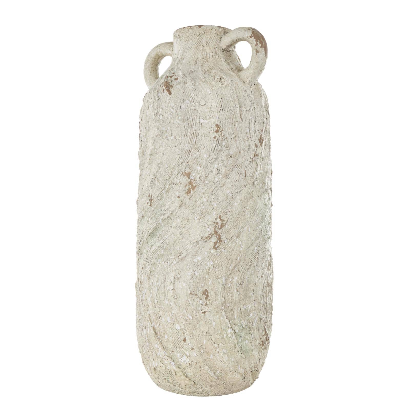 22" Cream Magnesium Oxide Textured Amphora Vase with Handles