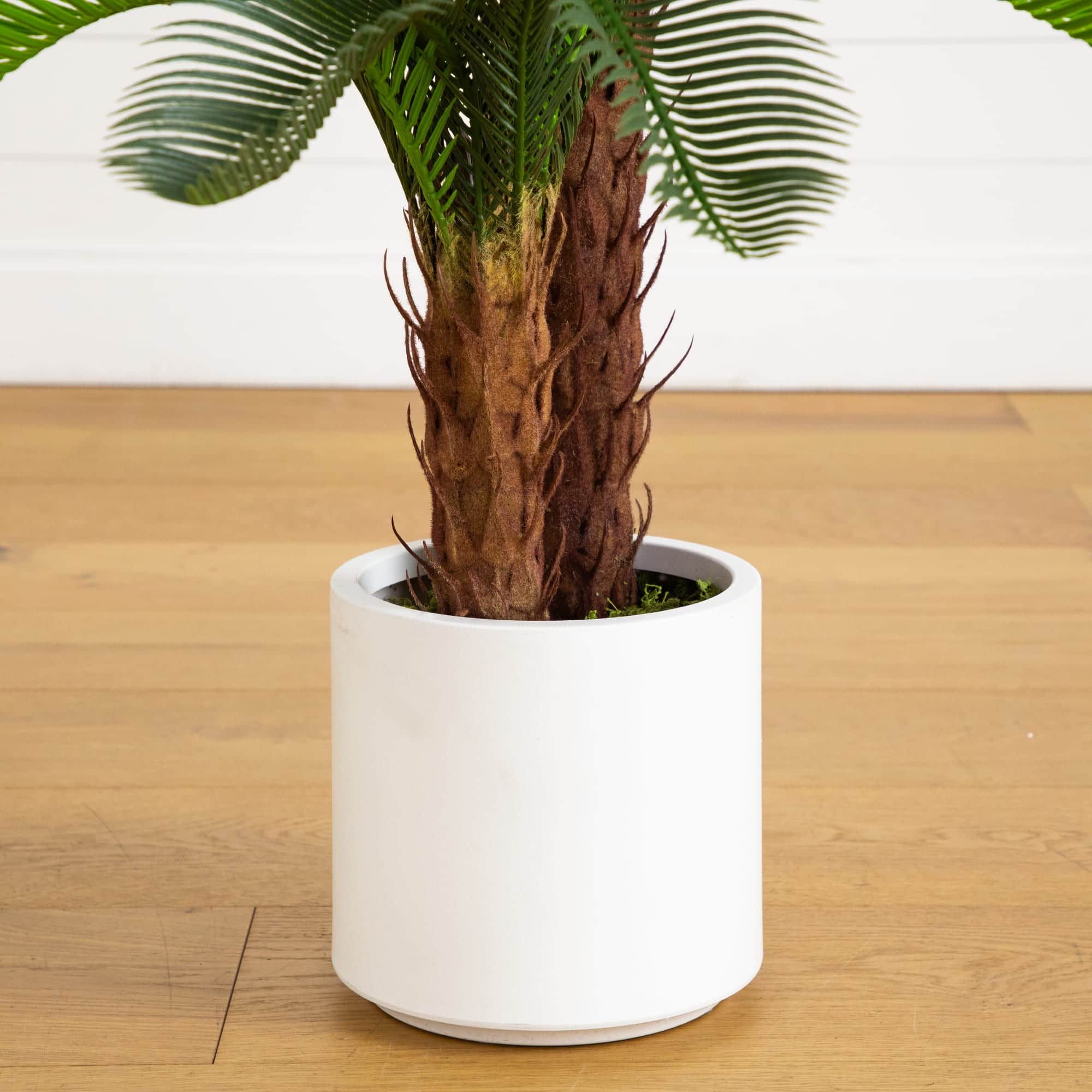40in. UV Resistant Artificial Double Cycas Palm Tree in White Decorative Planter (Indoor/Outdoor)
