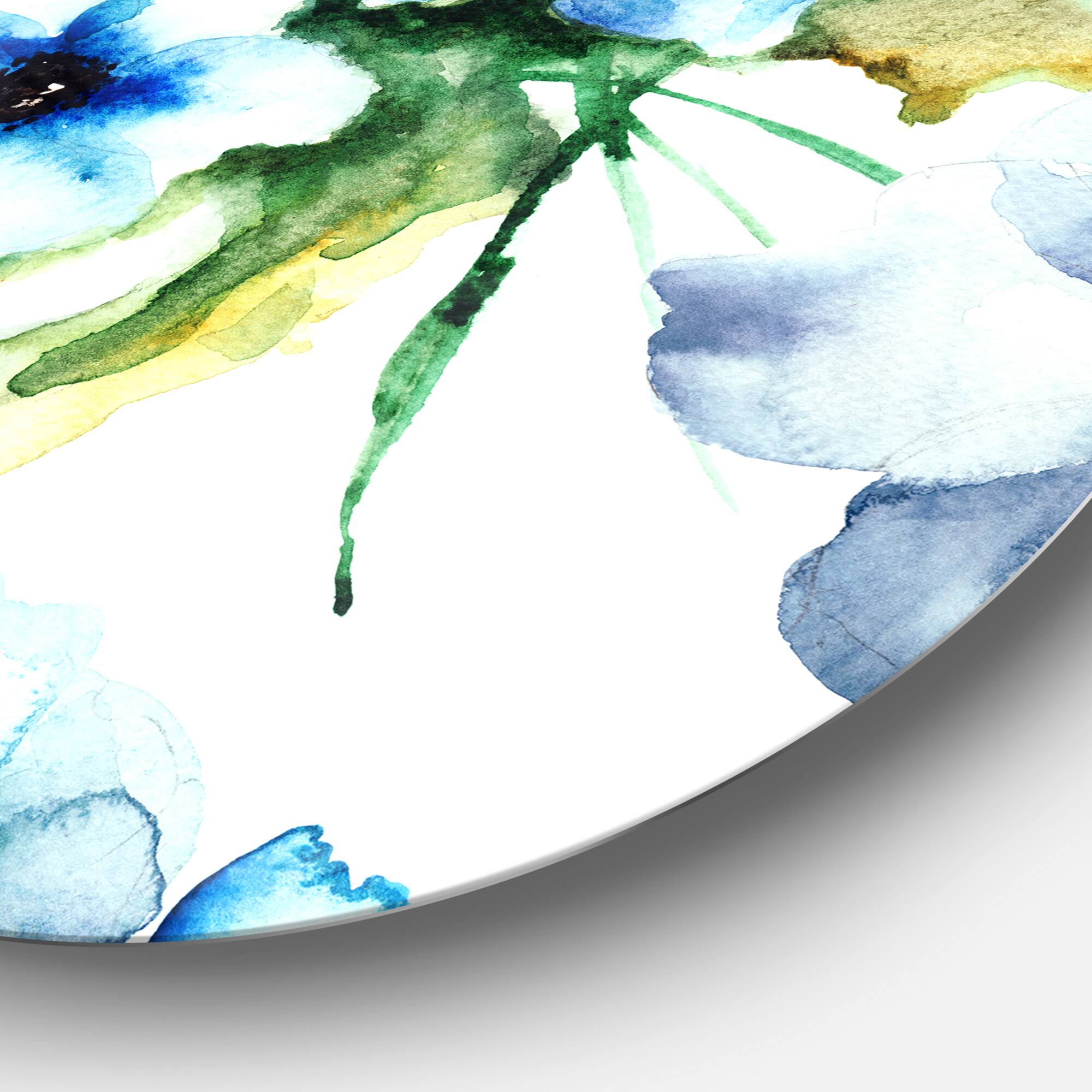 Designart - Seamless Summer Blue Flowers' Floral Metal Circle Wall Art