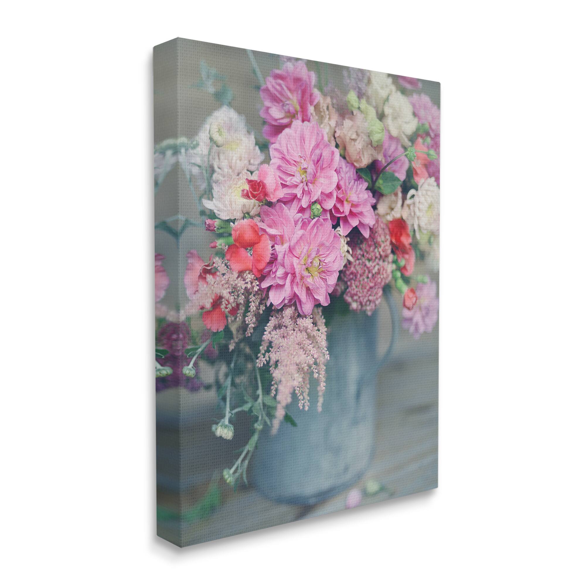 Stupell Industries Pink Floral Arrangement Soft Focus Grey Pot Canvas Wall Art