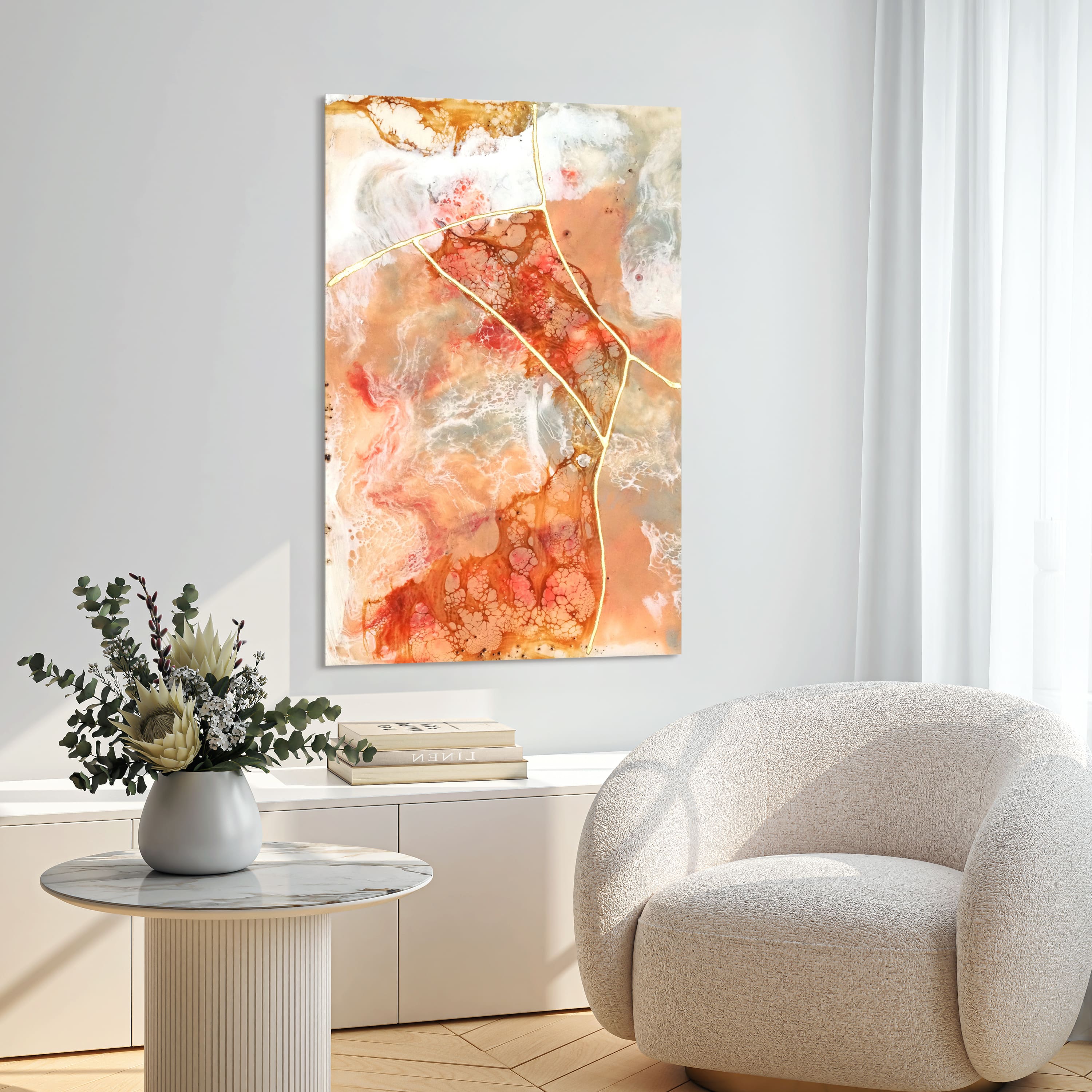 Empire Art Direct 48" x 32" Coral Lace I Frameless Free Floating Printed Tempered Glass Wall Art
