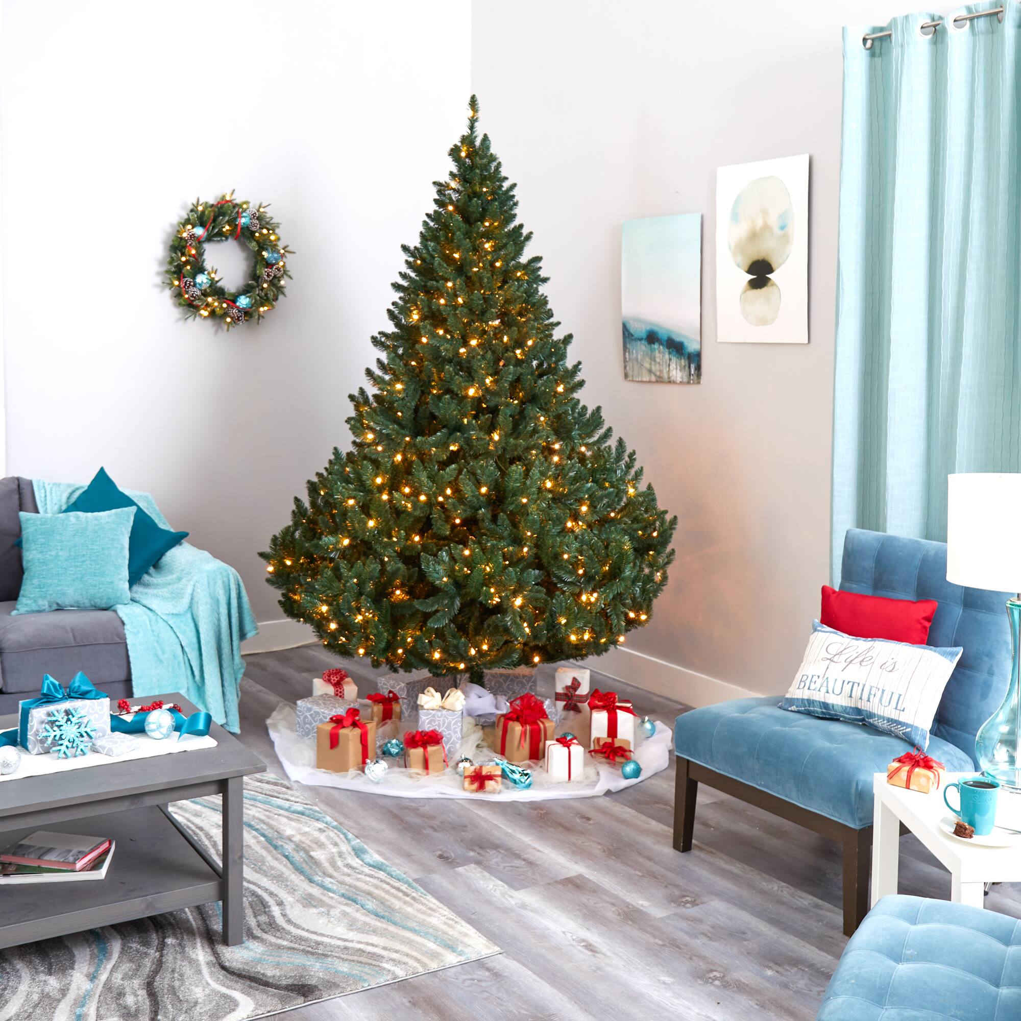 8ft. Pre-Lit Northern Rocky Spruce Artificial Christmas Tree, Clear LED Lights