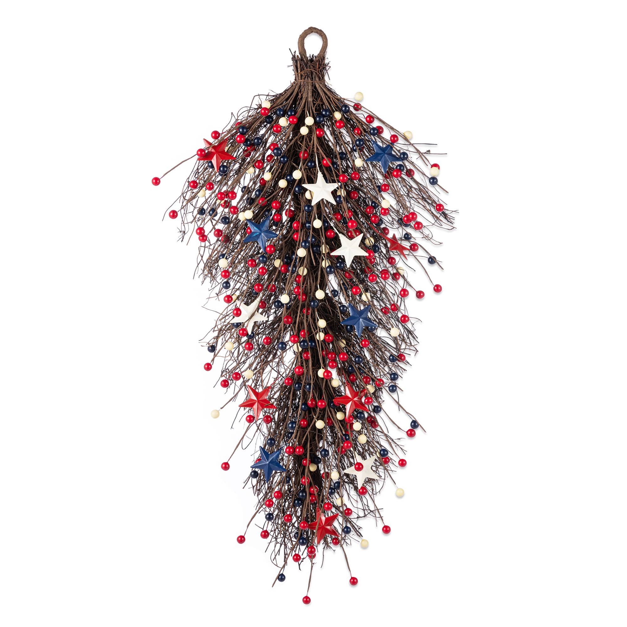 Glitzhome® 28" Patriotic Americana Stars and Berry Teardrop