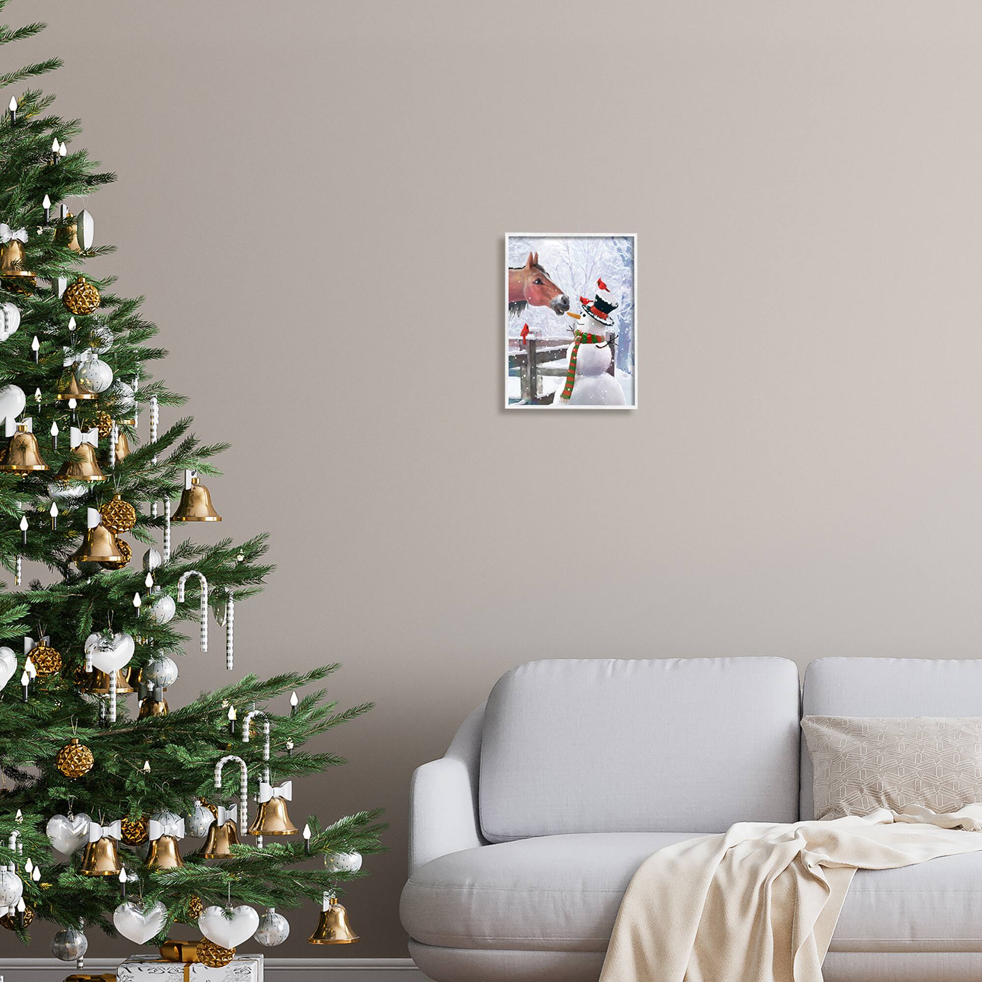 Stupell Industries Horse Eating Snowman Carrot Scene Framed Giclee Art