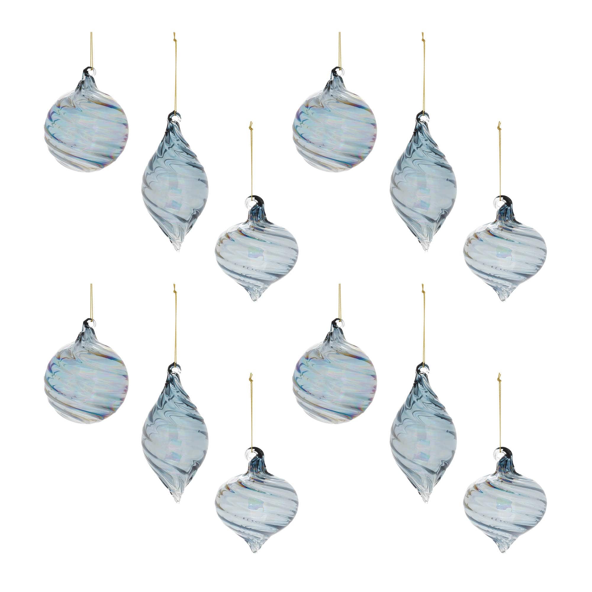 Melrose Iridescent Swirl Glass Ornament Set