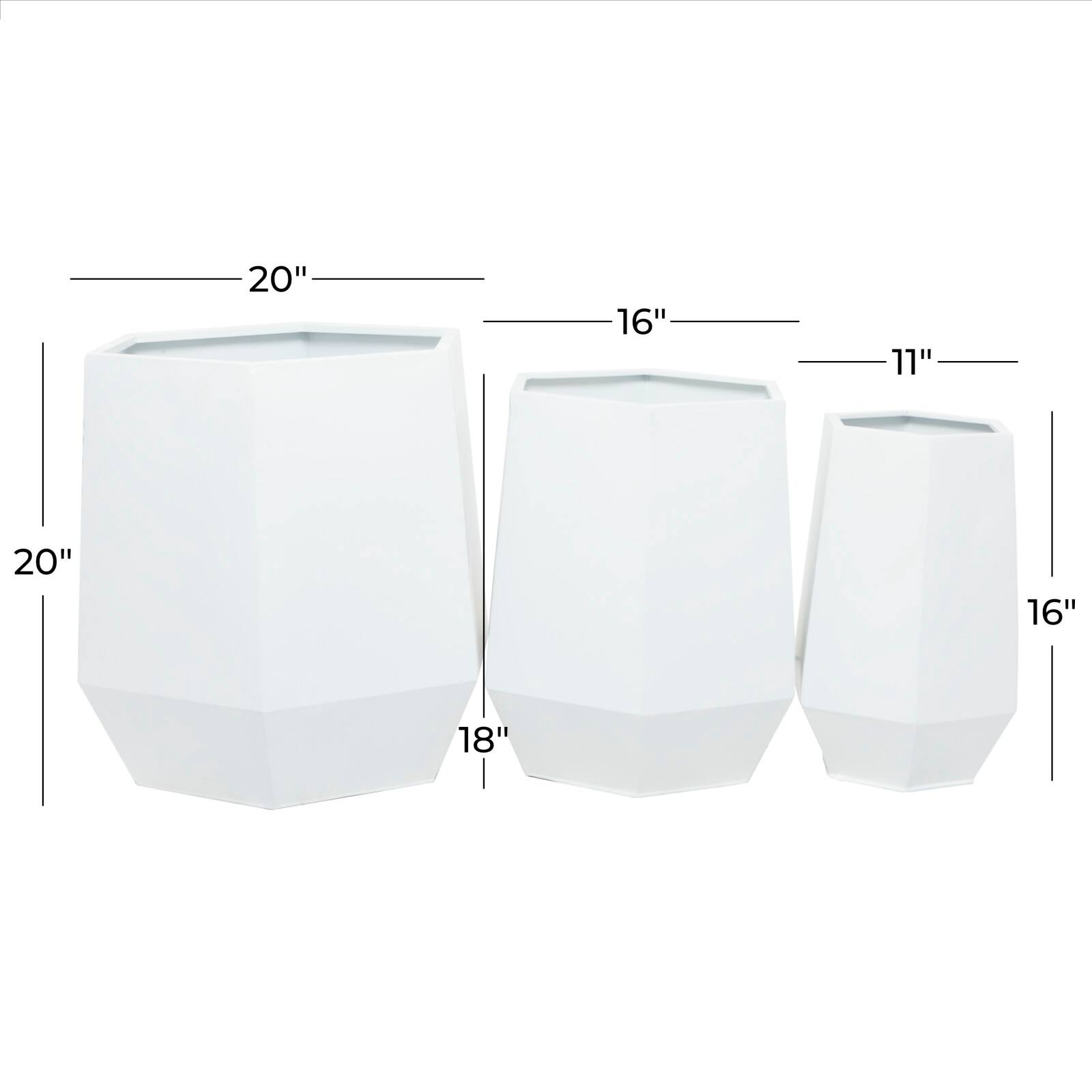 White Modern Planter, Set of 3" 20", 16", 10"