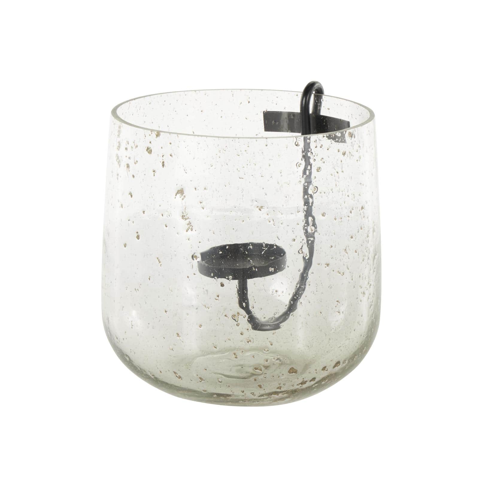10.25" Clear Glass Candle Holder with Black Metal Accents and Brown Speckles