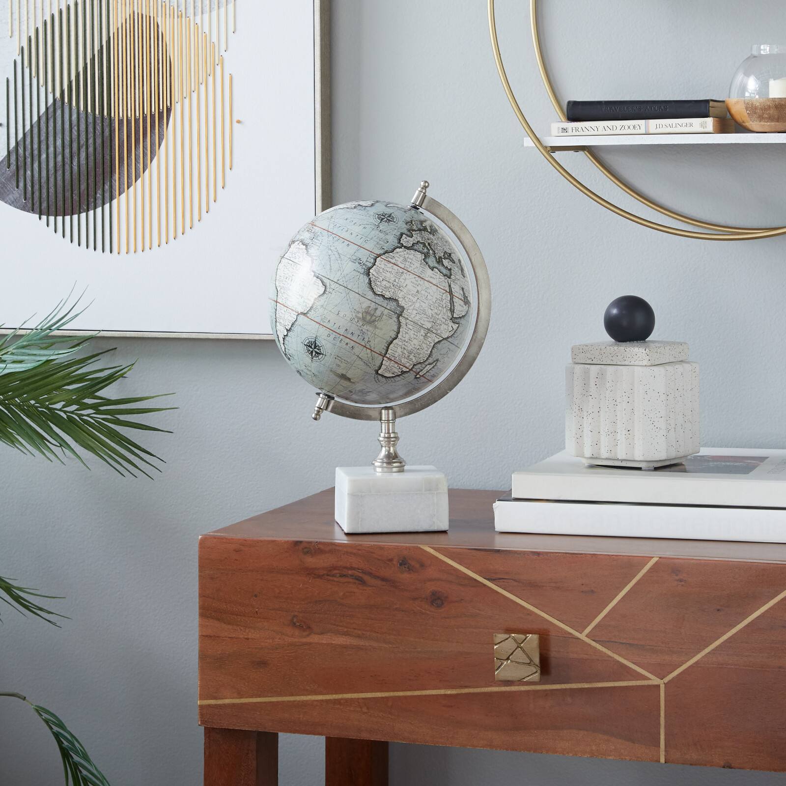 13" White Ceramic & Metal Contemporary Globe