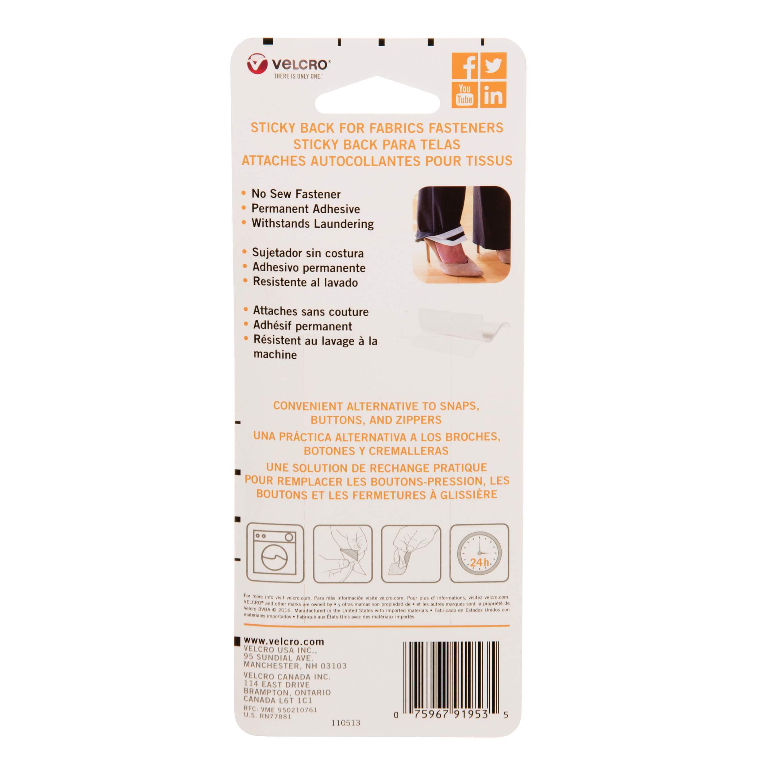 VELCRO® Brand Sticky Back for Fabrics White Rectangle Fastener