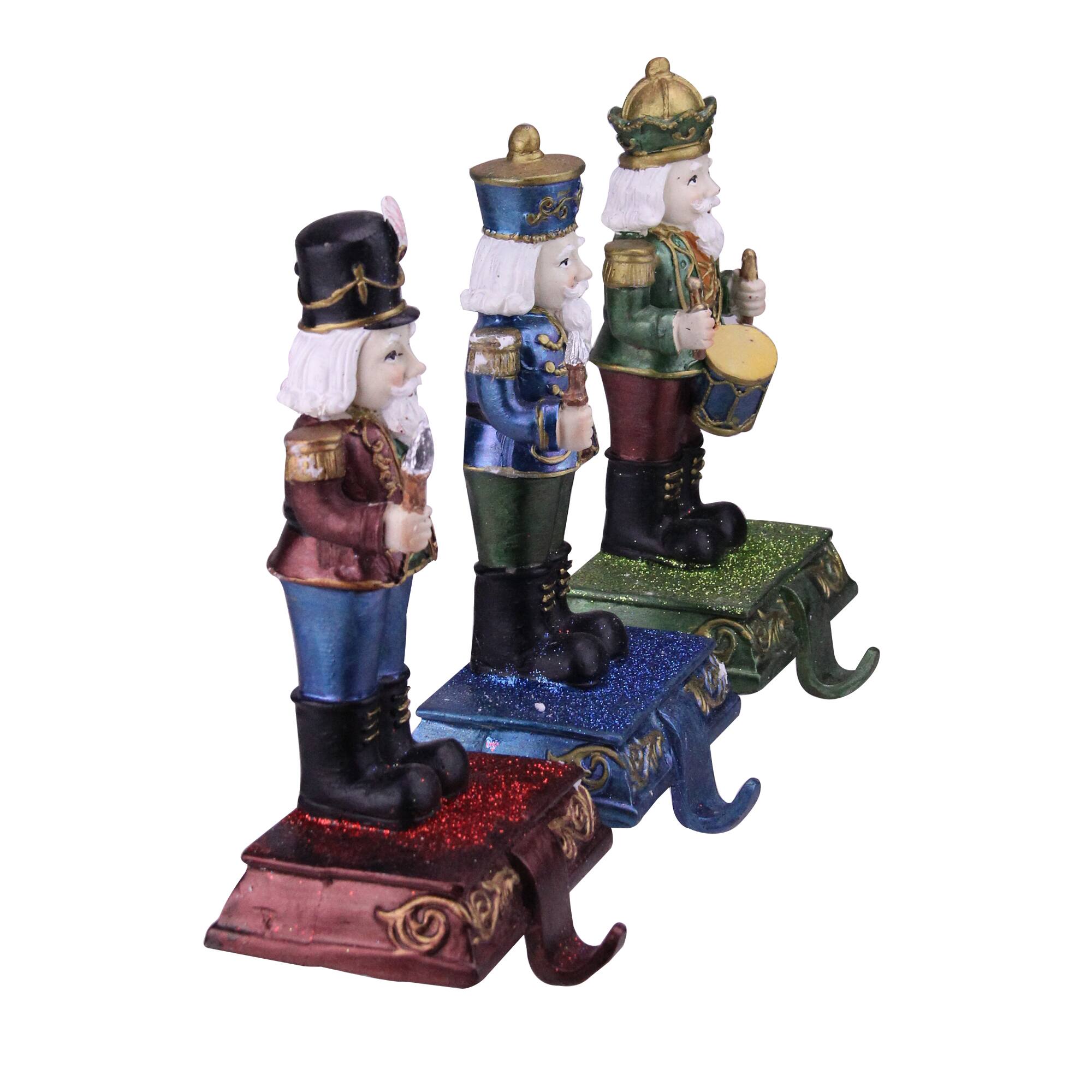7.75" Glittered Nutcracker Stocking Holder Set
