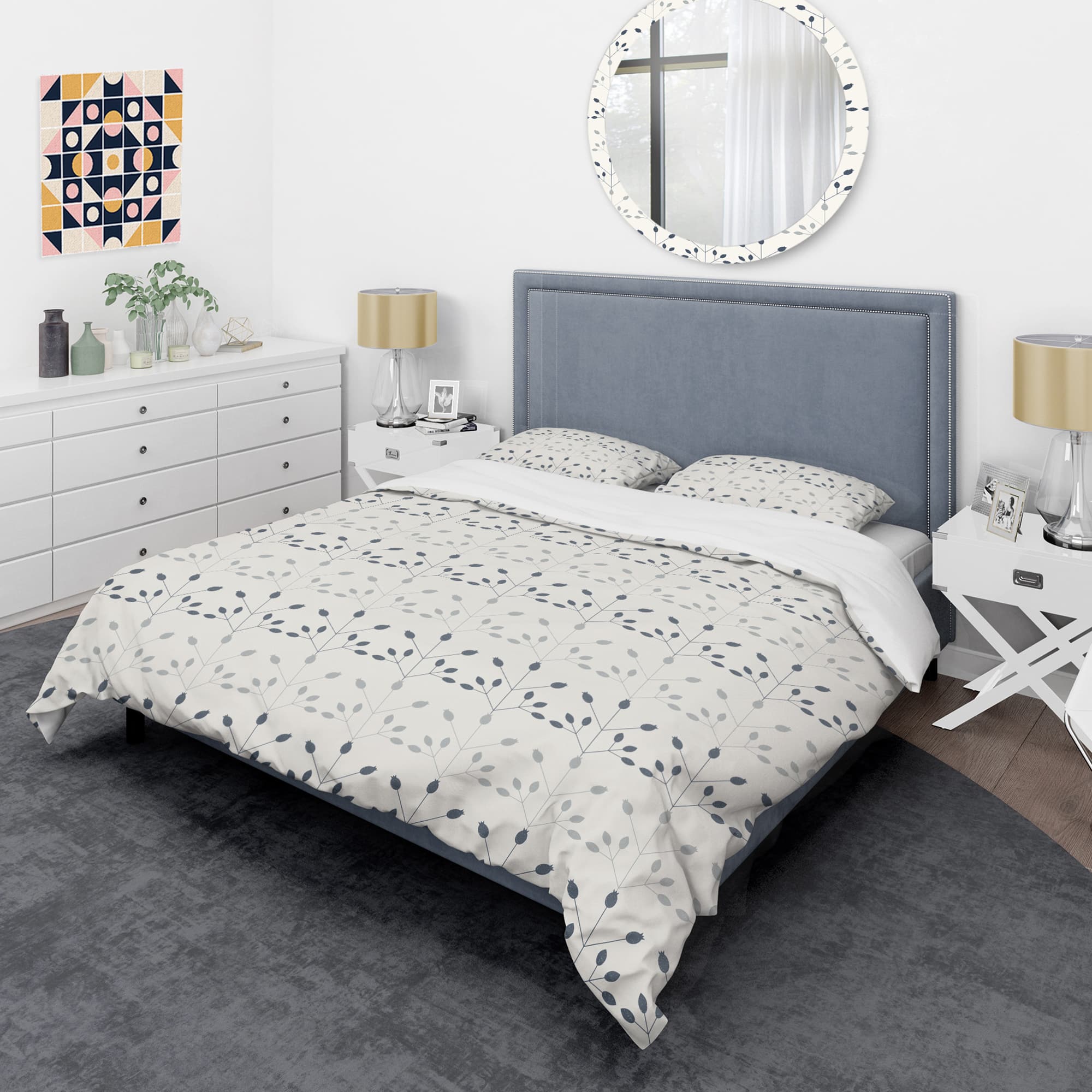 Designart 'Floral Retro Botanical Pattern I' Mid-Century Duvet Cover Set