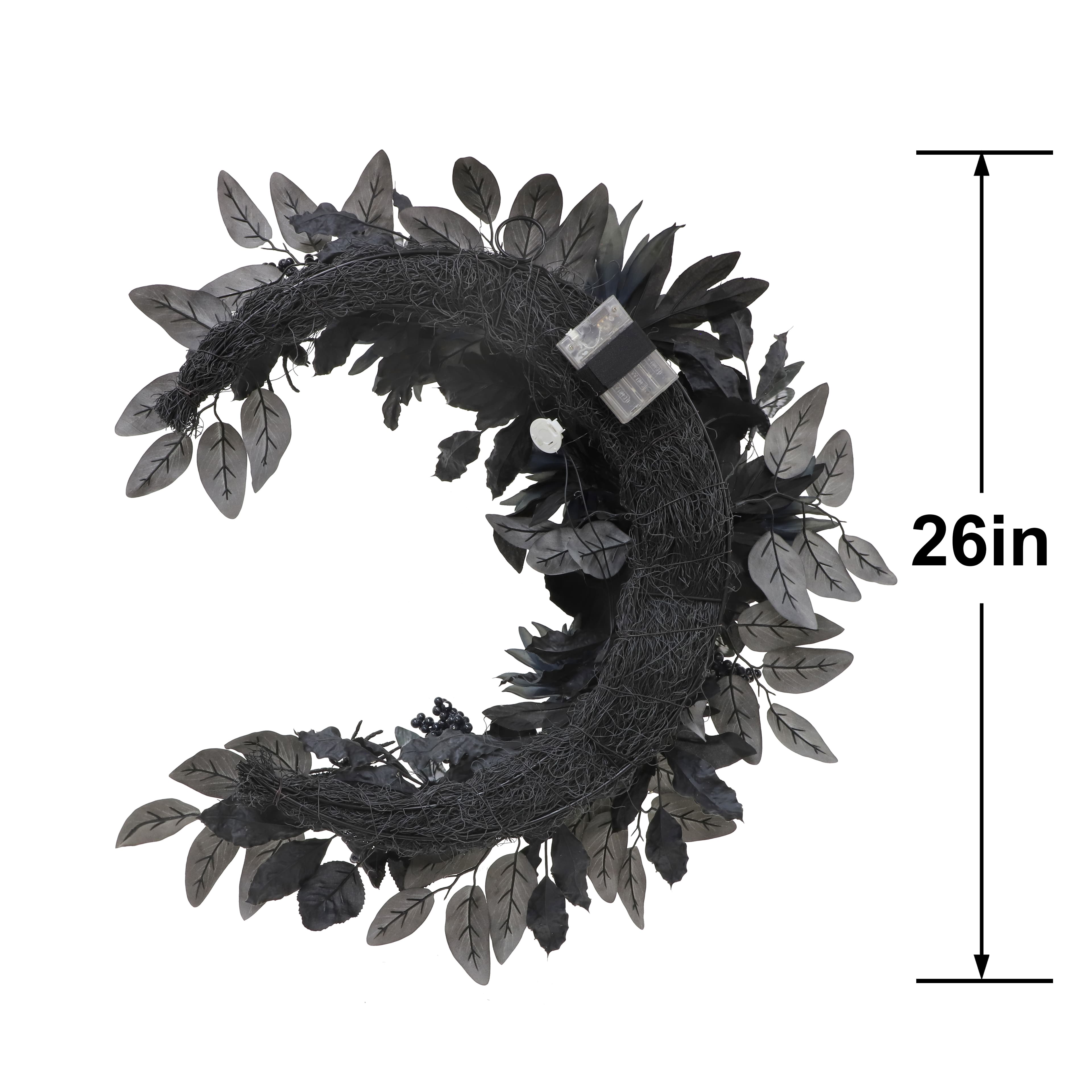 26" LED Black & Dusty Navy Dahlia, Rose & Moth Moon Wreath by Ashland®