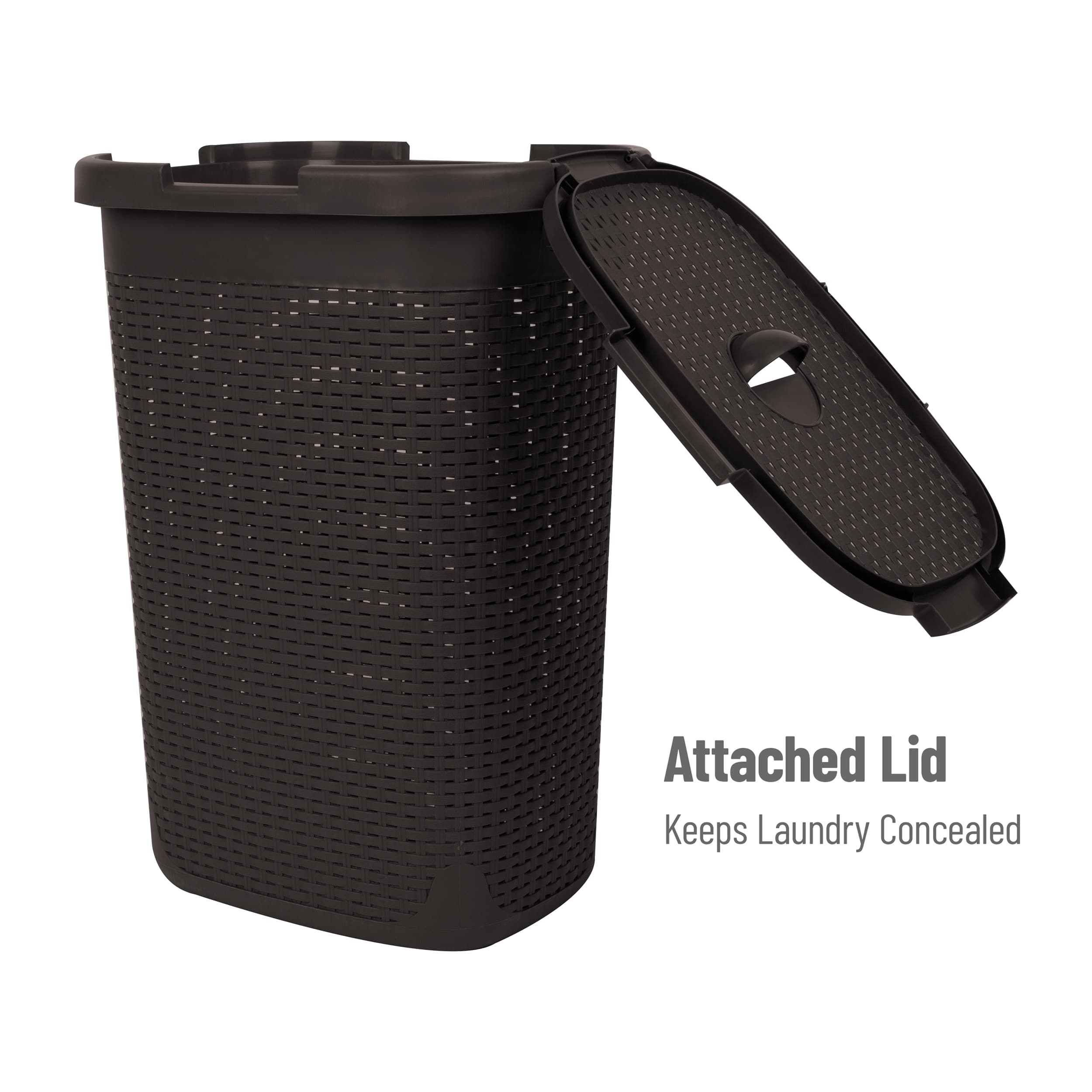 Mind Reader 60L Ventilated Slim Laundry Hamper with Cut Out Handles & Attached Hinged Lid