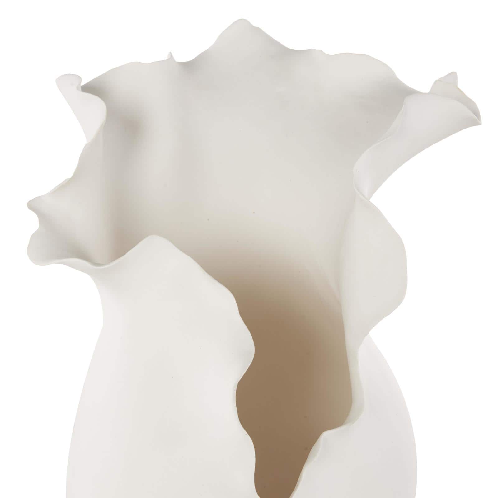 14.75" White Ceramic Abstract Floral Inspired Vase with Wavy Edge
