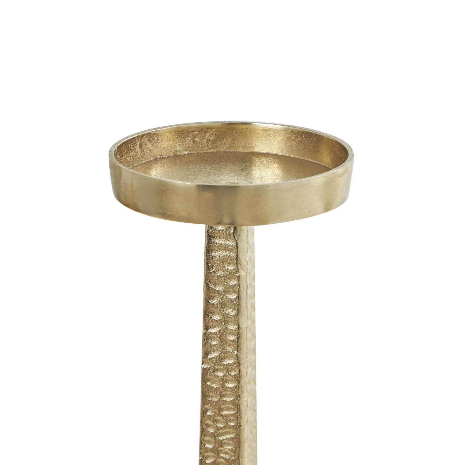 Gold Aluminum Tall Hammered Candle Holder Set