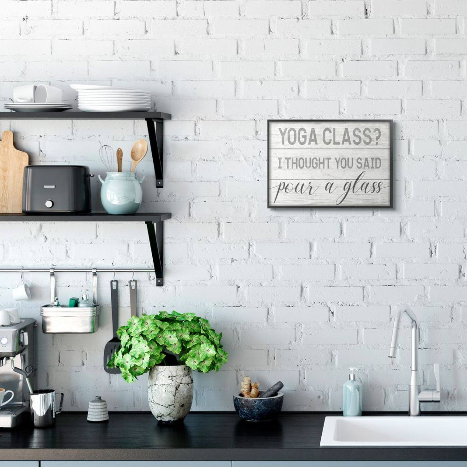 Stupell Industries Yoga Class or Pour A Glass Black Framed Wall Art