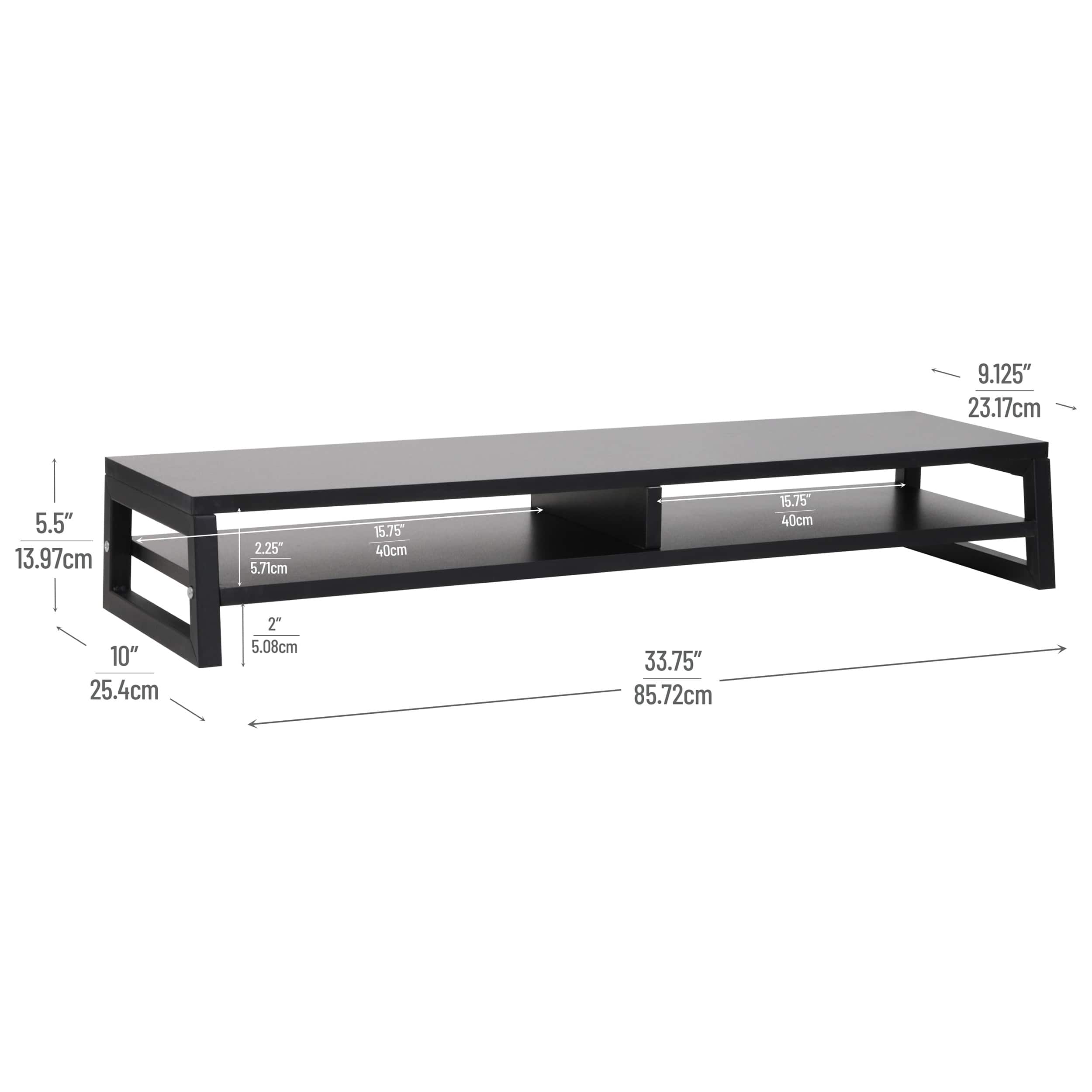 Mind Reader 2-Tier MDF Double Monitor Stand, Dual Screen Riser with Storage Shelf, 33.75 Inch Wide, 88 lb Capacity, Black
