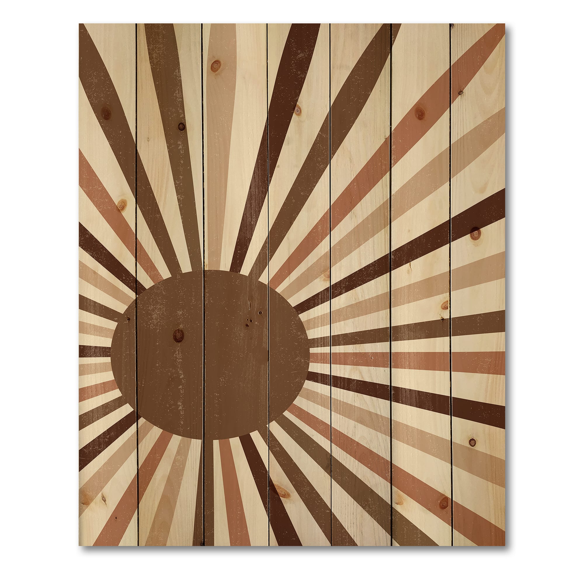 Designart - Minimalist Bright Shining Terracotta Sun Rays - Modern Print on Natural Pine Wood