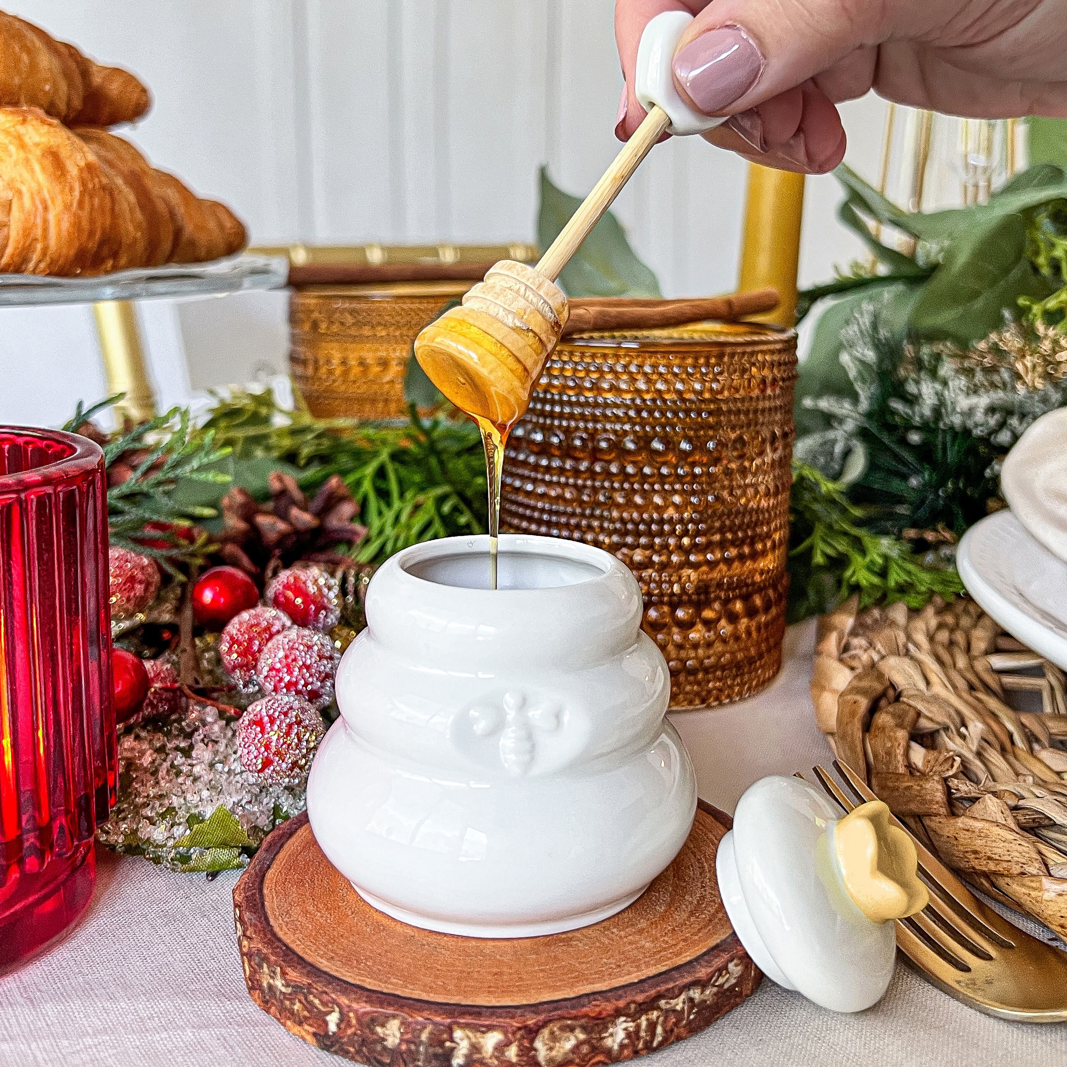 Kate Aspen® Bee Hive Ceramic Mini Honey Jar & Dipper Set, 2ct.